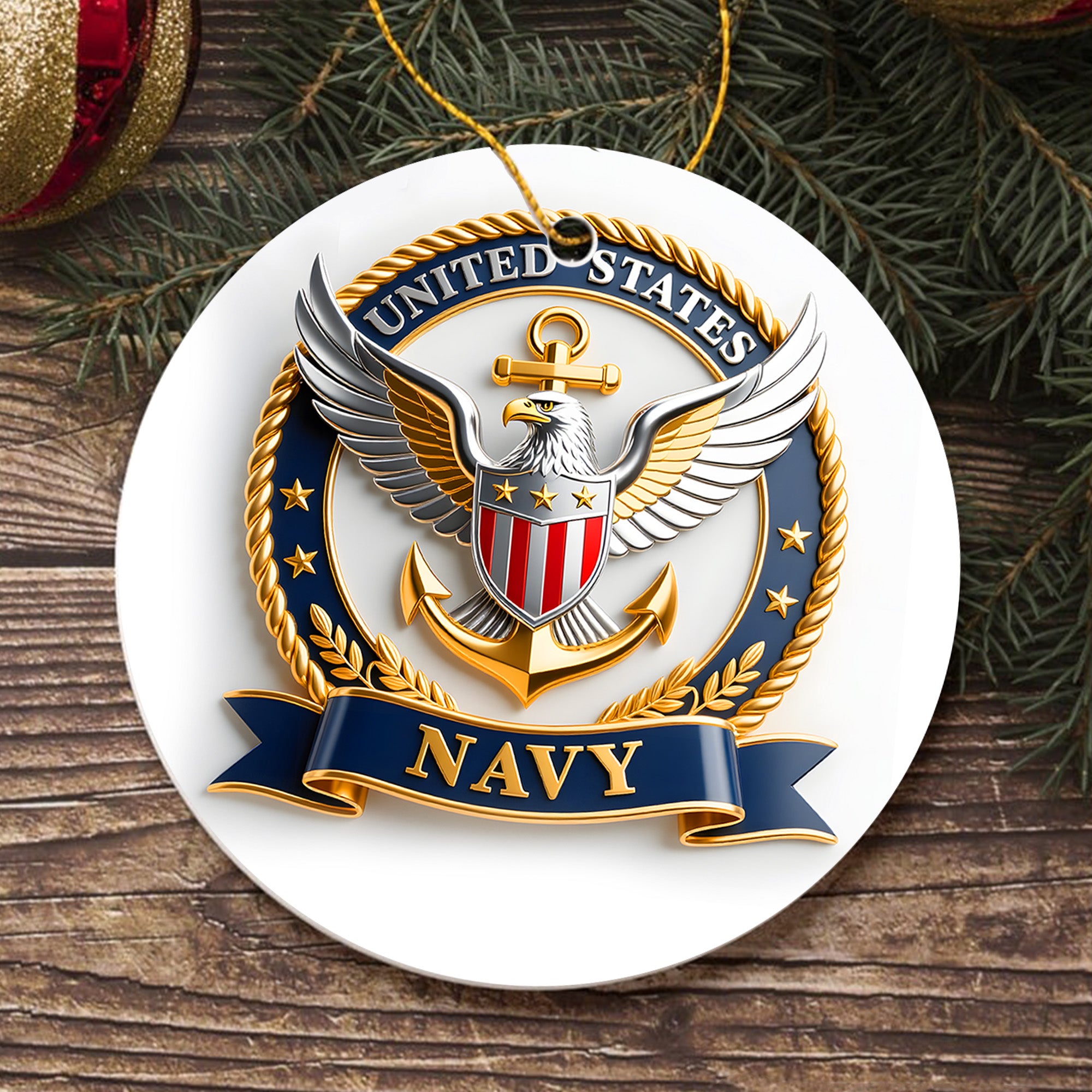 United States Navy Military Patriotic Veteran American Flag Honor Service Ornament