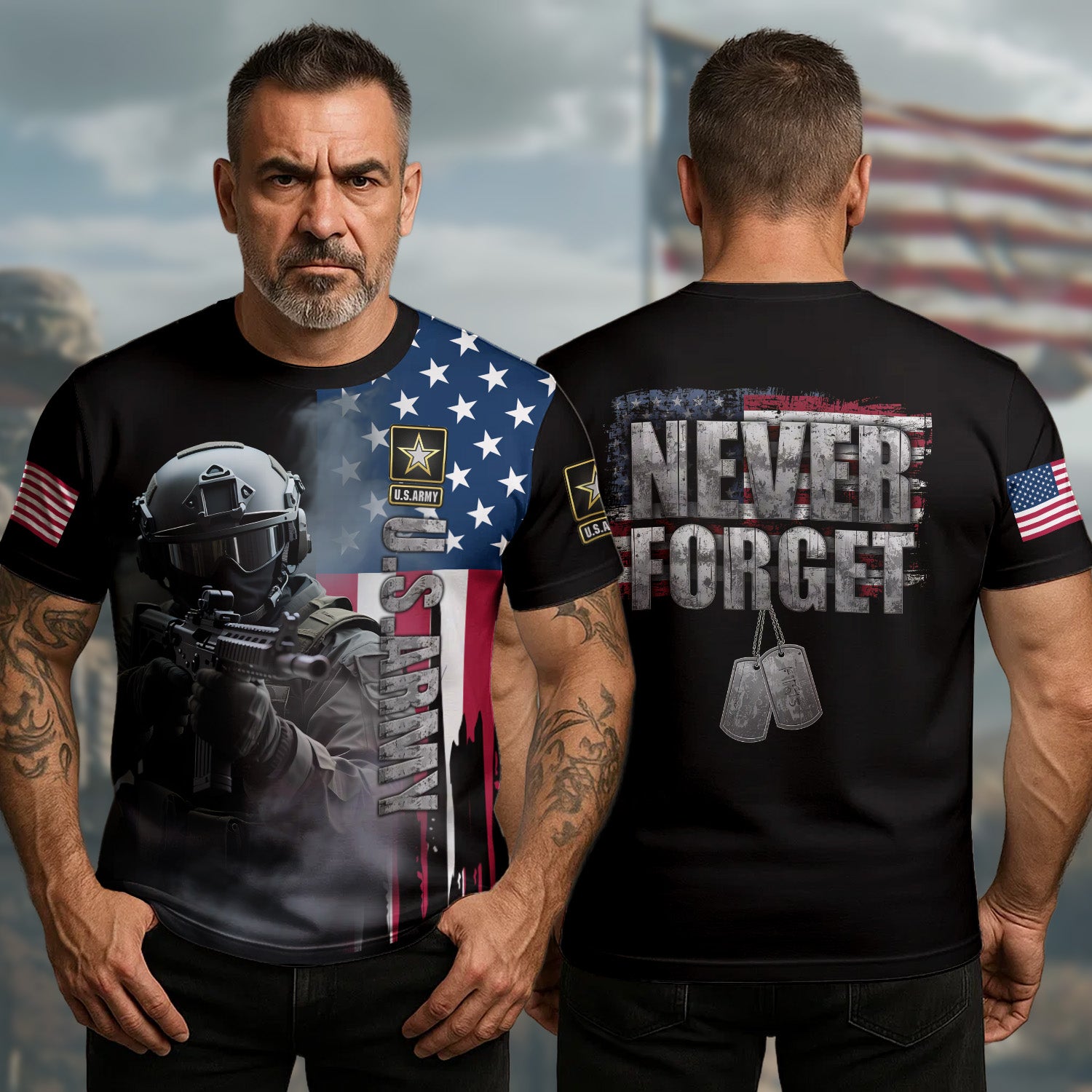 U.S. Army Honor the Fallen Live for the Free Tribute to Sacrifice Duty and American Freedom All-over Print T-Shirt