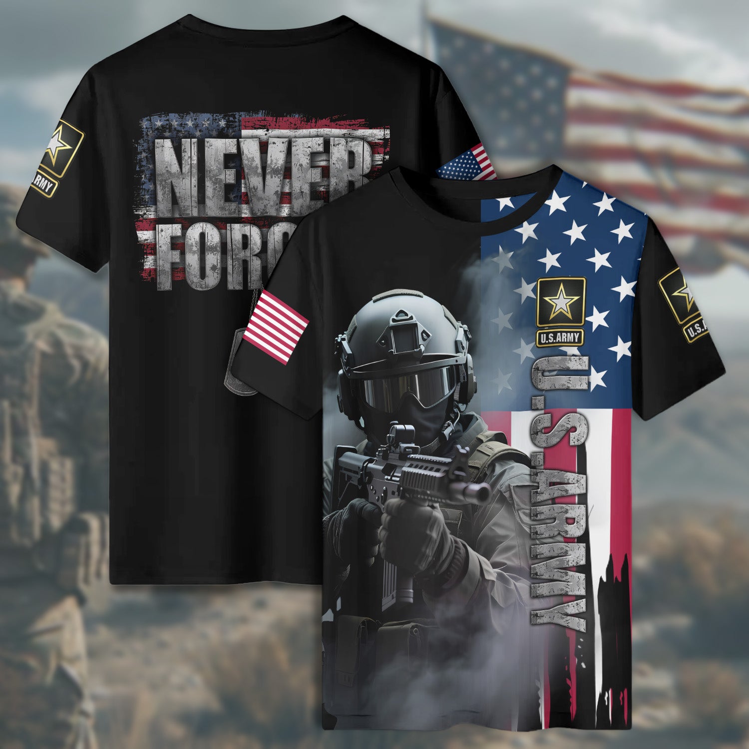 U.S. Army Honor the Fallen Live for the Free Tribute to Sacrifice Duty and American Freedom All-over Print T-Shirt
