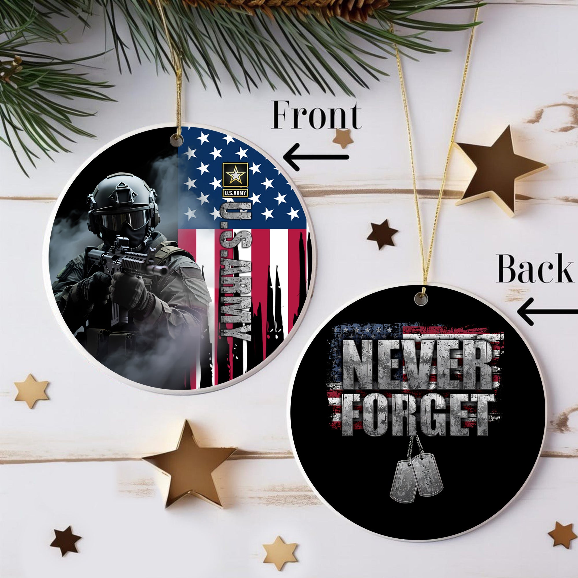 U.S. Army Honor the Fallen Live for the Free Tribute to Sacrifice Duty and American Freedom Ornament