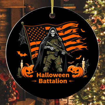 Halloween Battalion Spooky Season Military Patriotic Veteran Ghost Skull Ornament