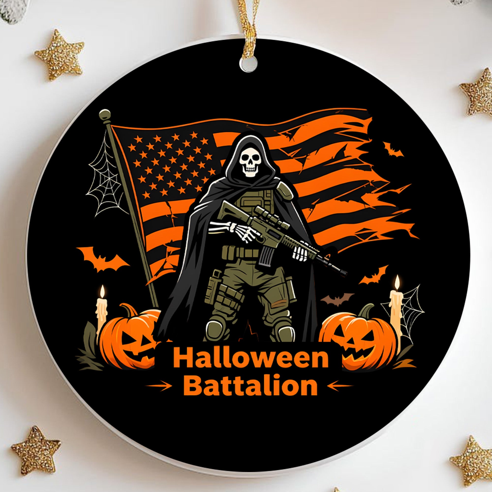 Halloween Battalion Spooky Season Military Patriotic Veteran Ghost Skull Ornament