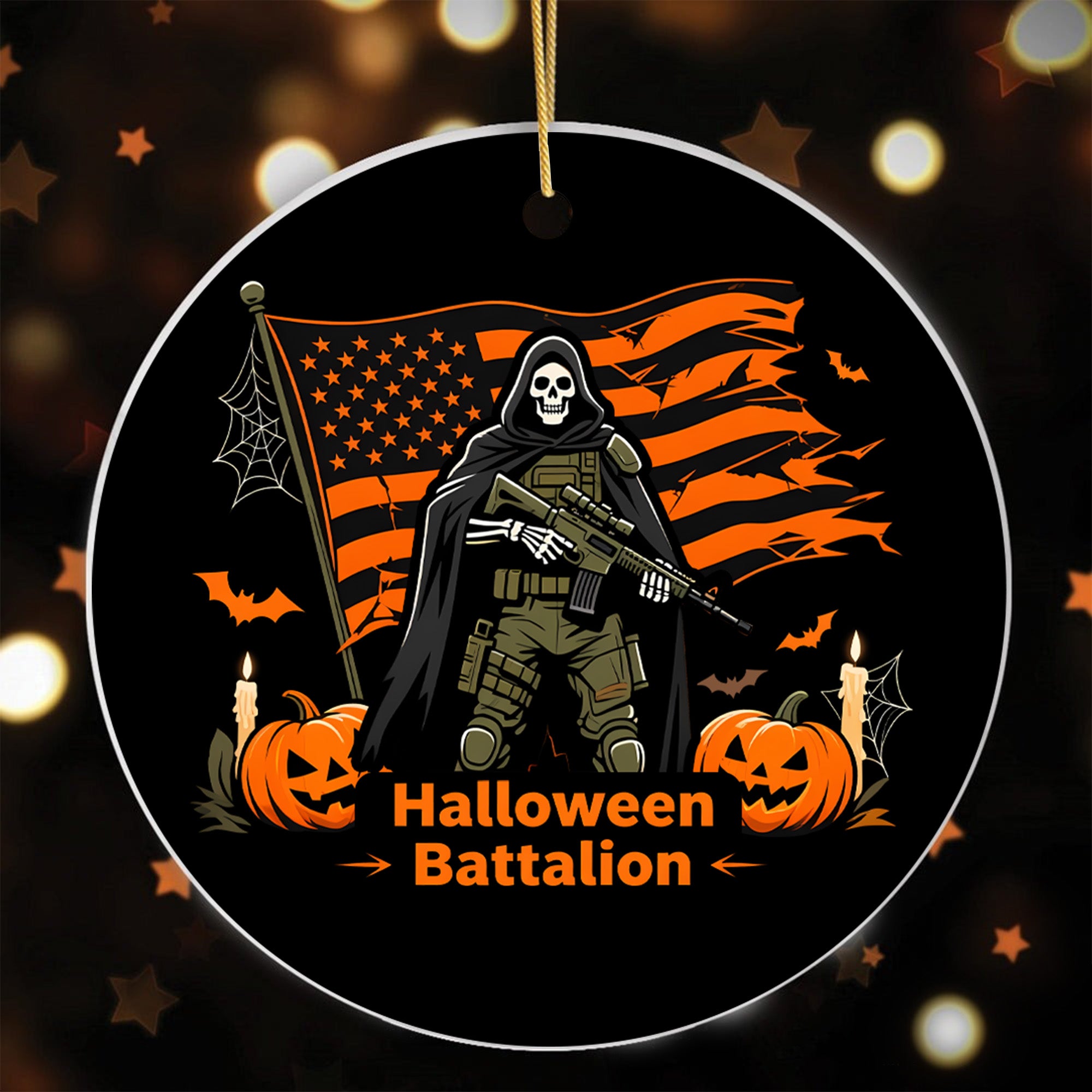 Halloween Battalion Spooky Season Military Patriotic Veteran Ghost Skull Ornament