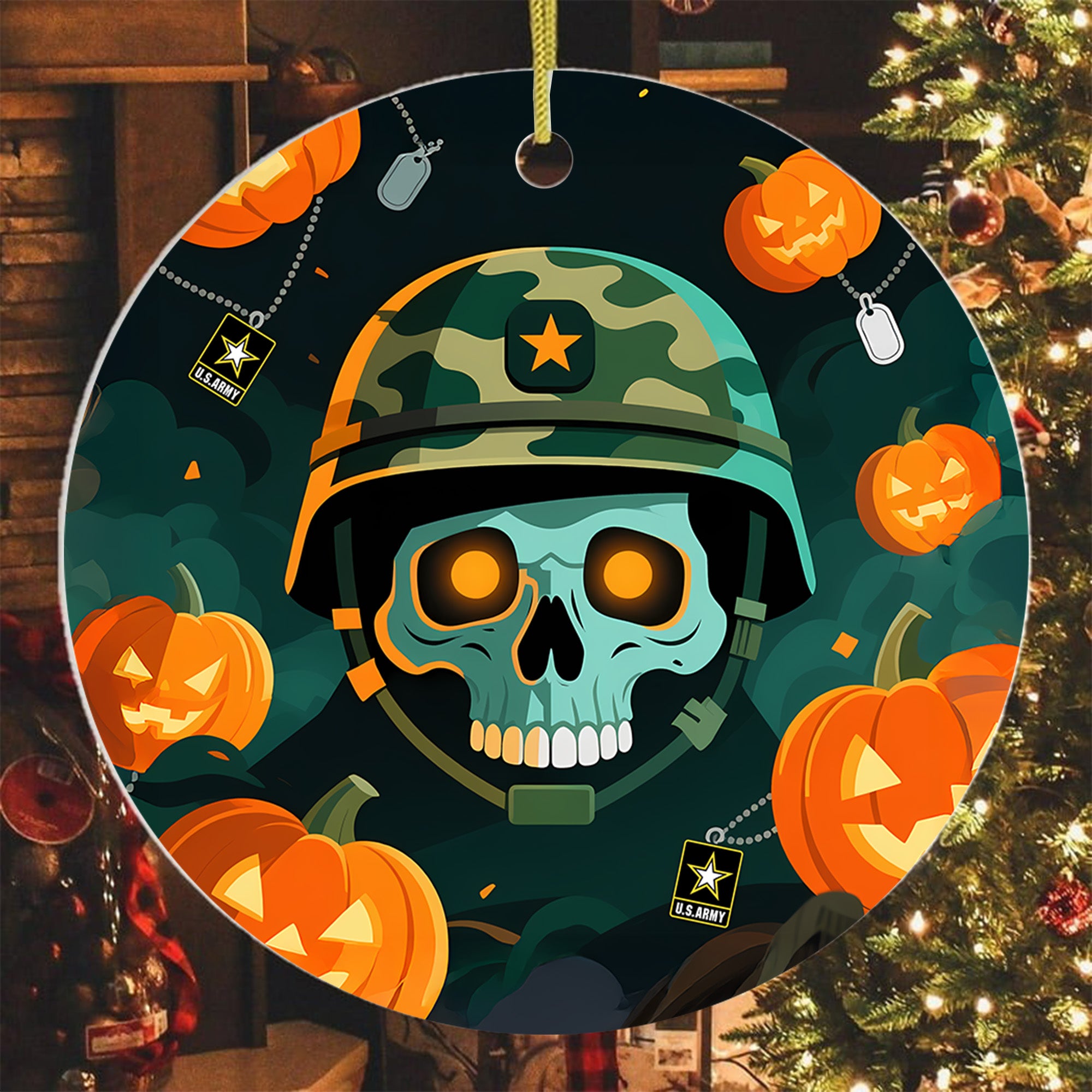 Halloween US Army Military Patriotic Veteran Spooky Season Soldier Ornament