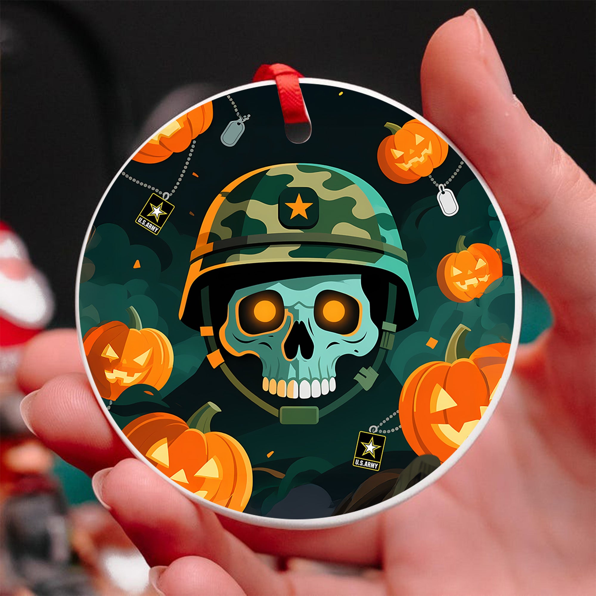Halloween US Army Military Patriotic Veteran Spooky Season Soldier Ornament