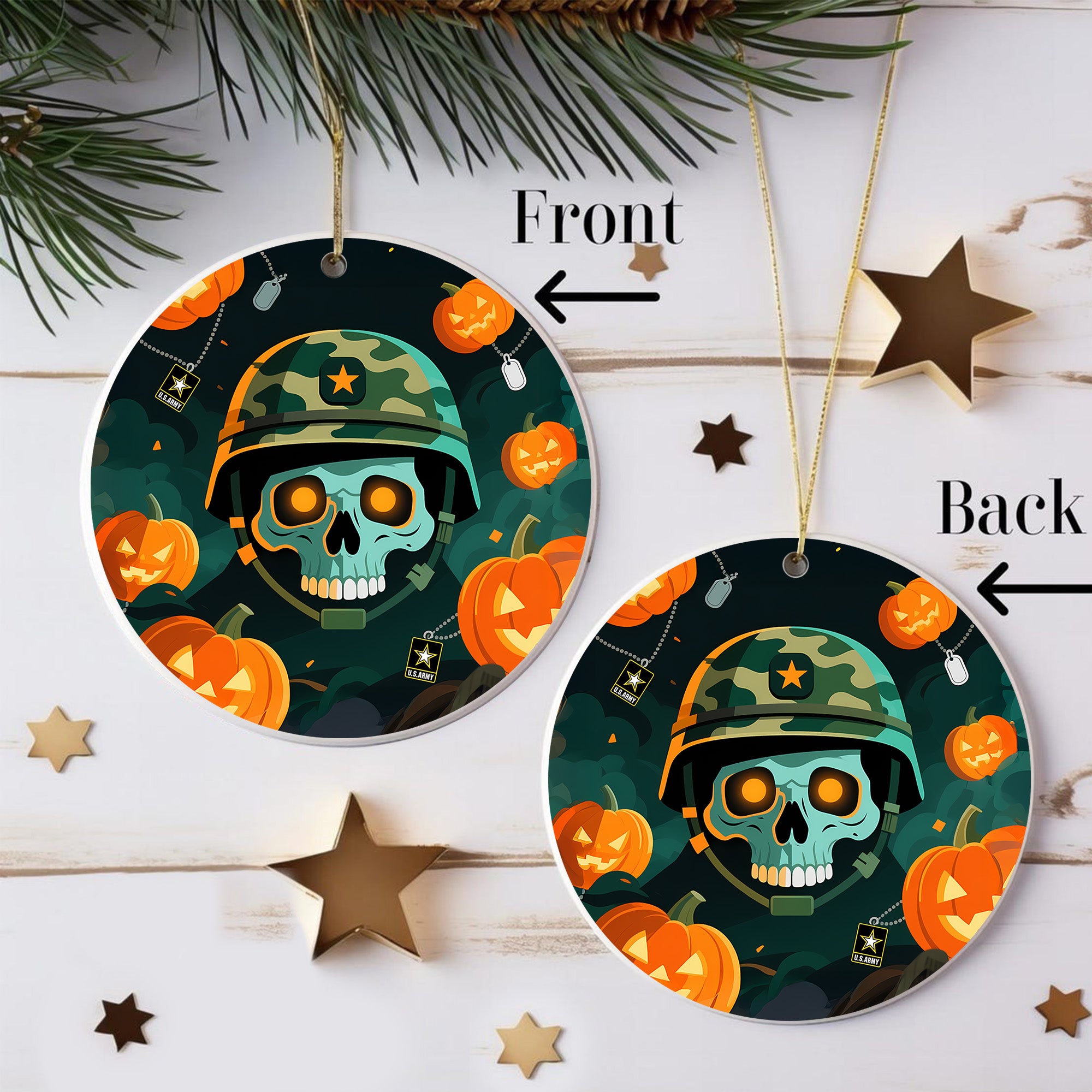 Halloween US Army Military Patriotic Veteran Spooky Season Soldier Ornament