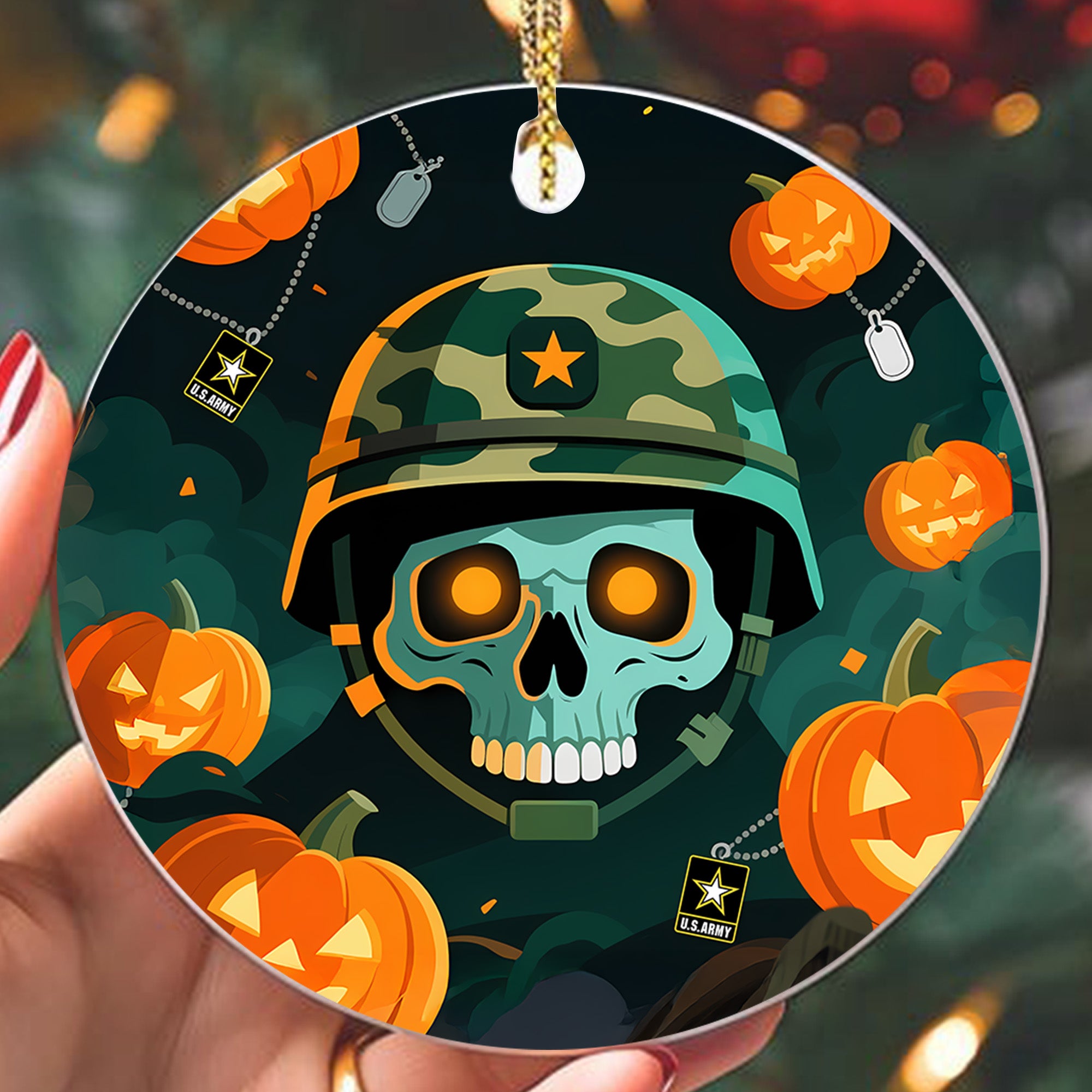 US Army Veteran Spooky Season Ornament