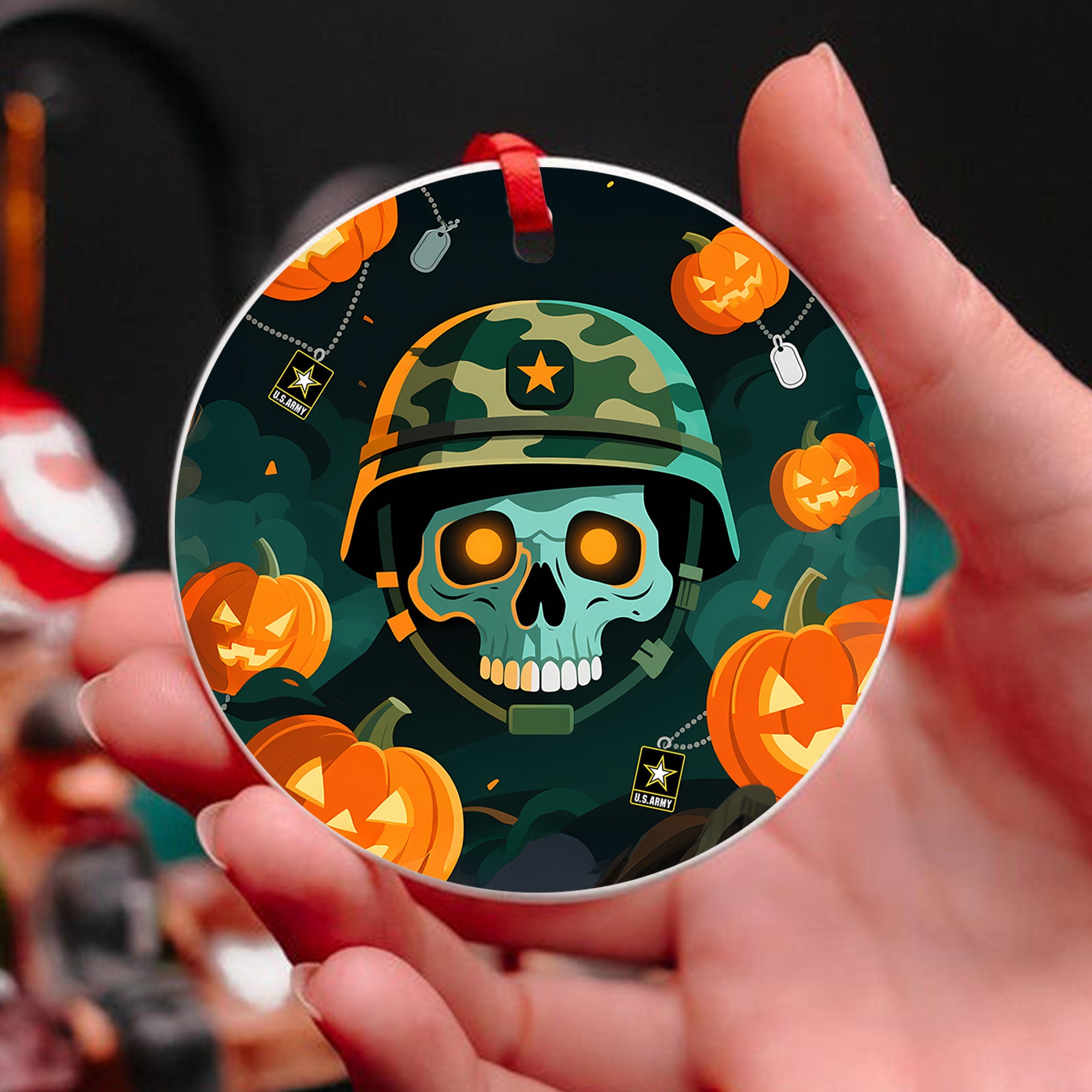US Army Veteran Spooky Season Ornament