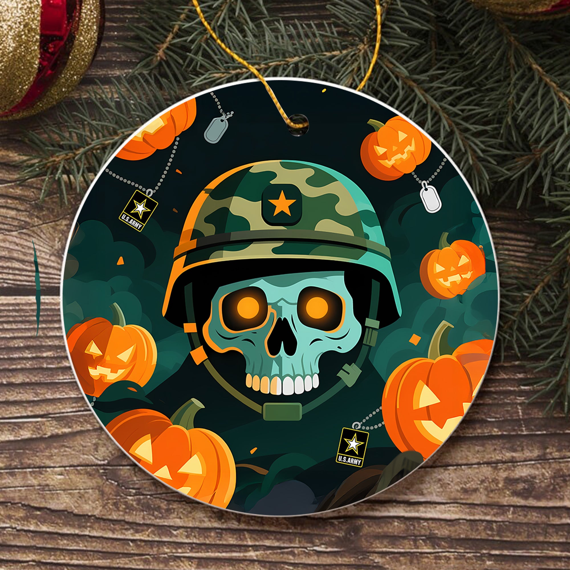 Halloween US Army Military Patriotic Veteran Spooky Season Soldier Ornament