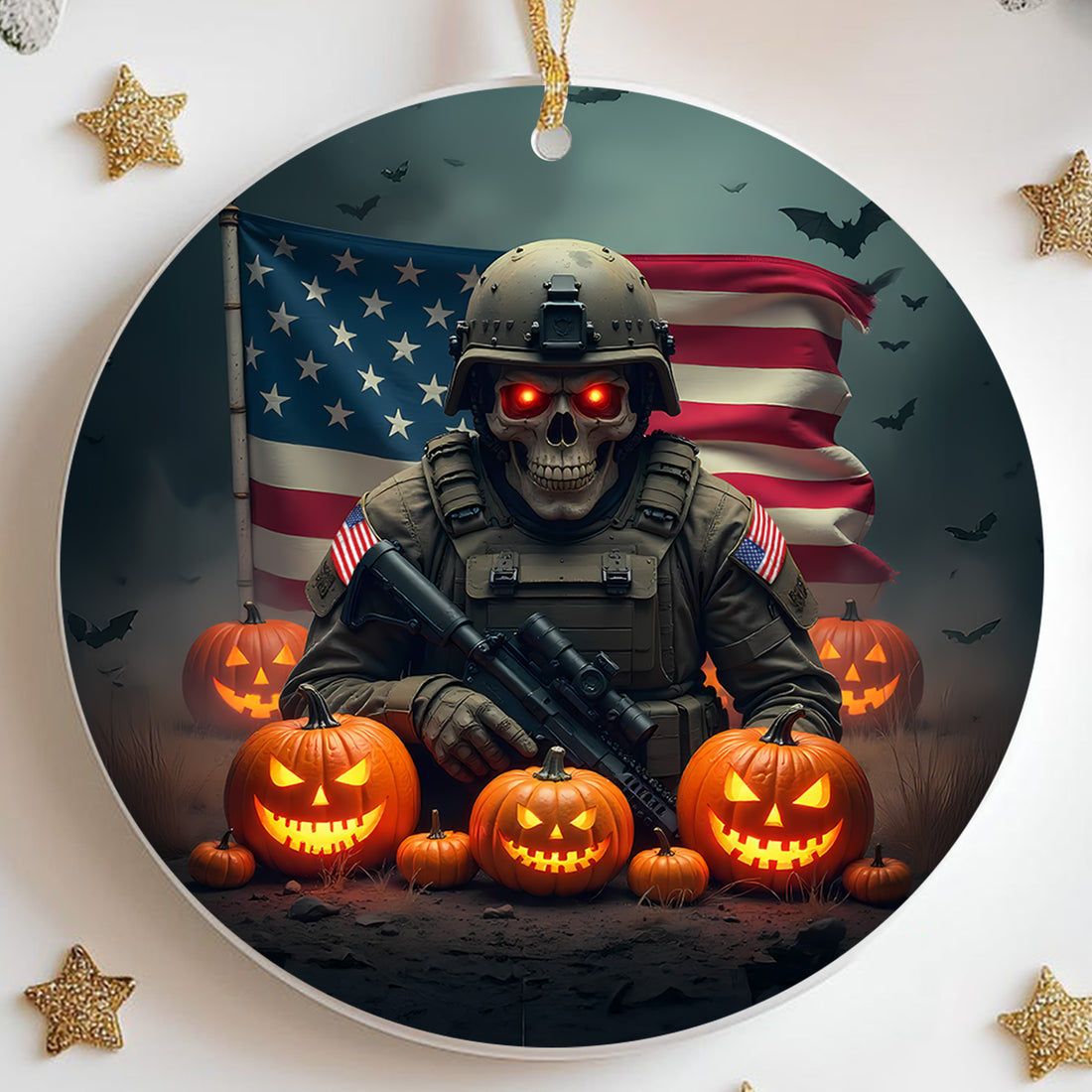 Halloween US Army Veteran Military Patriotic Spooky Season Costume Ornament