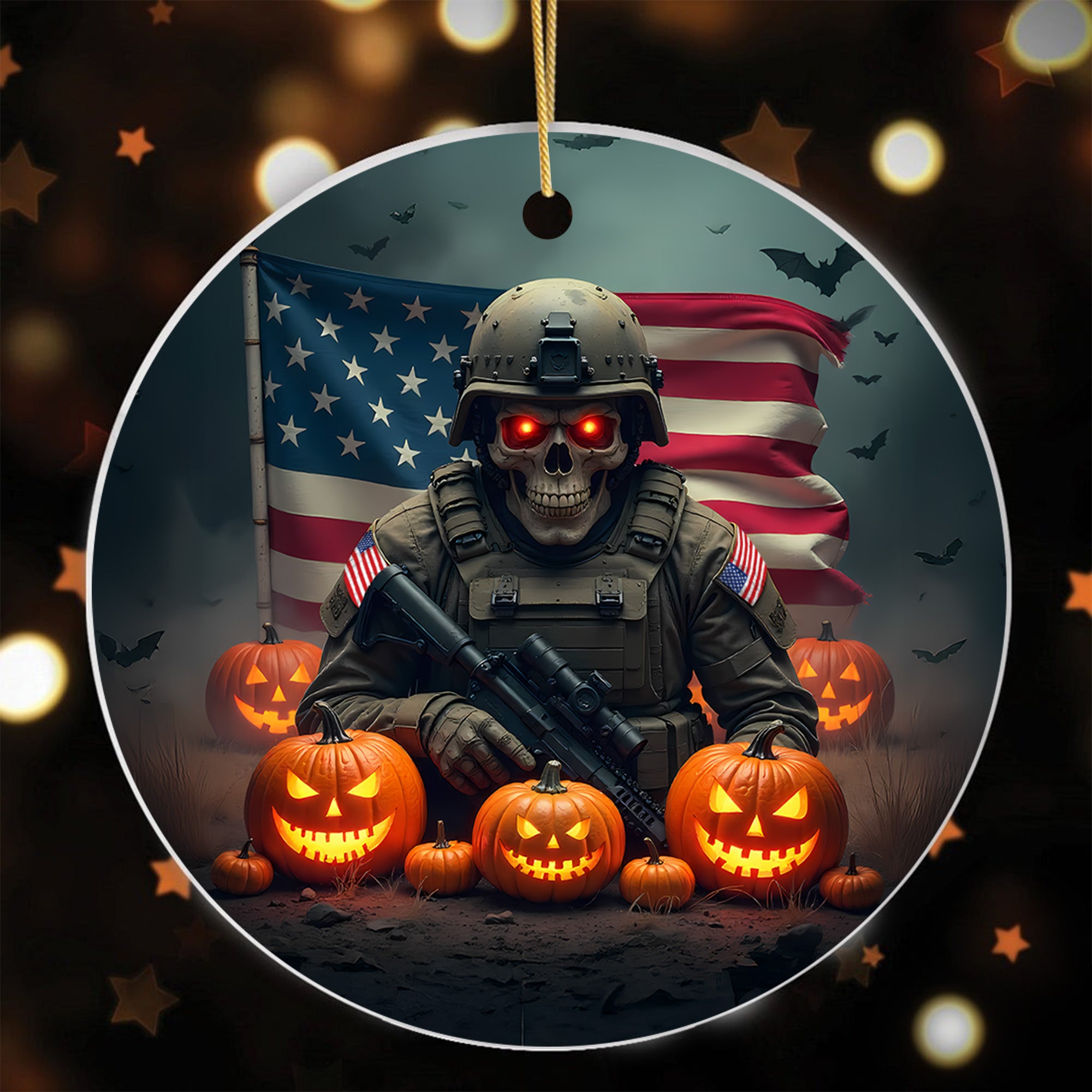 Halloween US Army Veteran Military Patriotic Spooky Season Costume Ornament