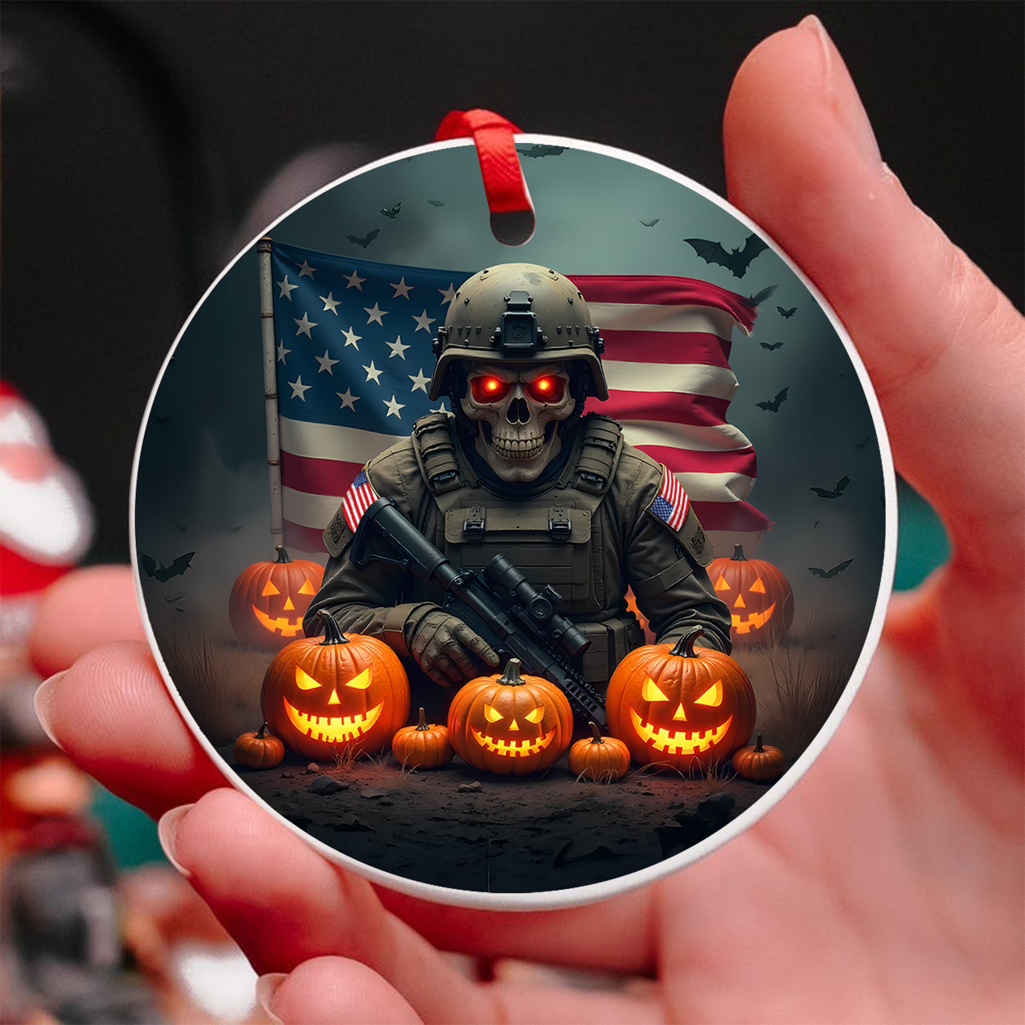 Halloween US Army Veteran Military Patriotic Spooky Season Costume Ornament