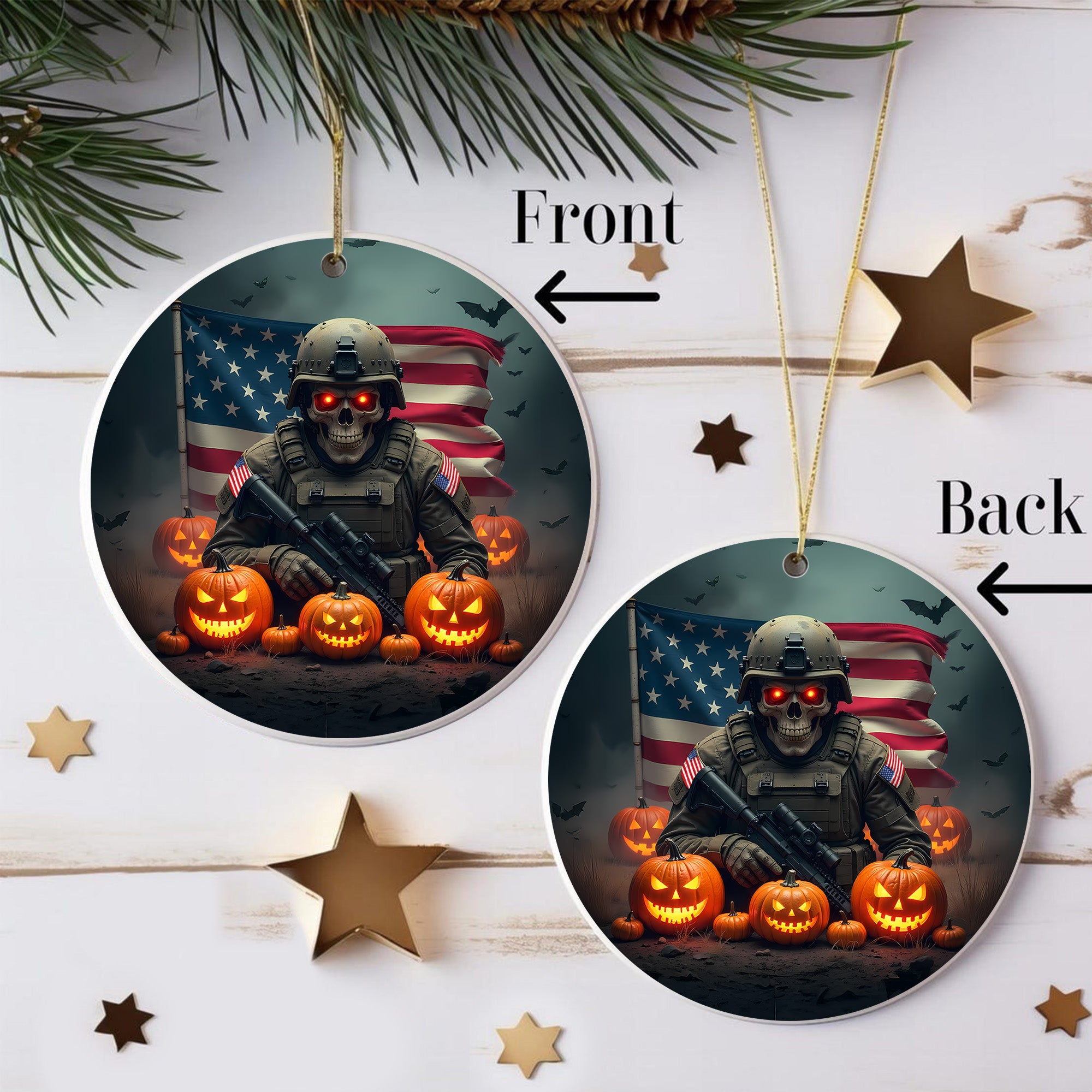 Halloween US Army Veteran Military Patriotic Spooky Season Costume Ornament