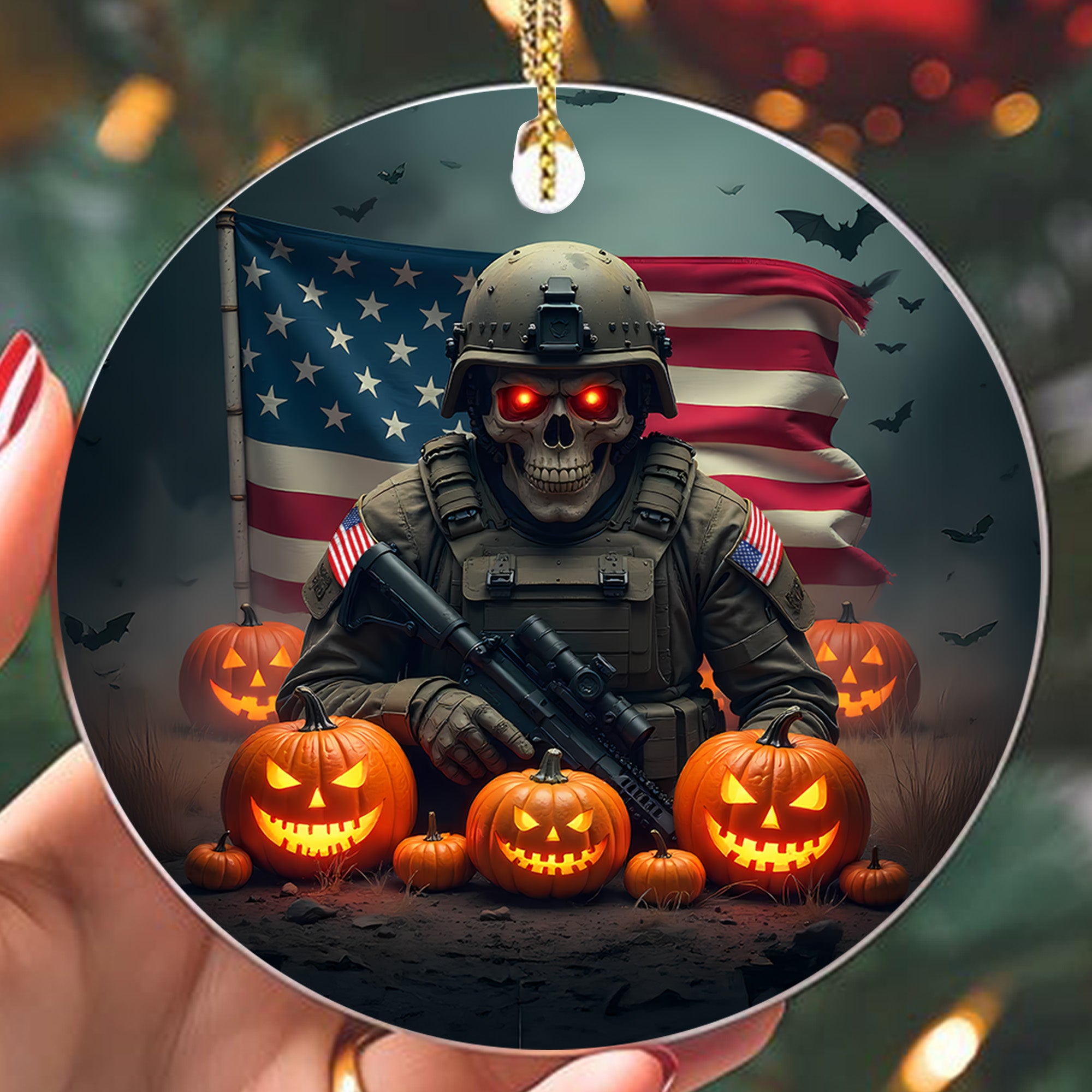 Halloween US Army Veteran Military Patriotic Spooky Season Costume Ornament