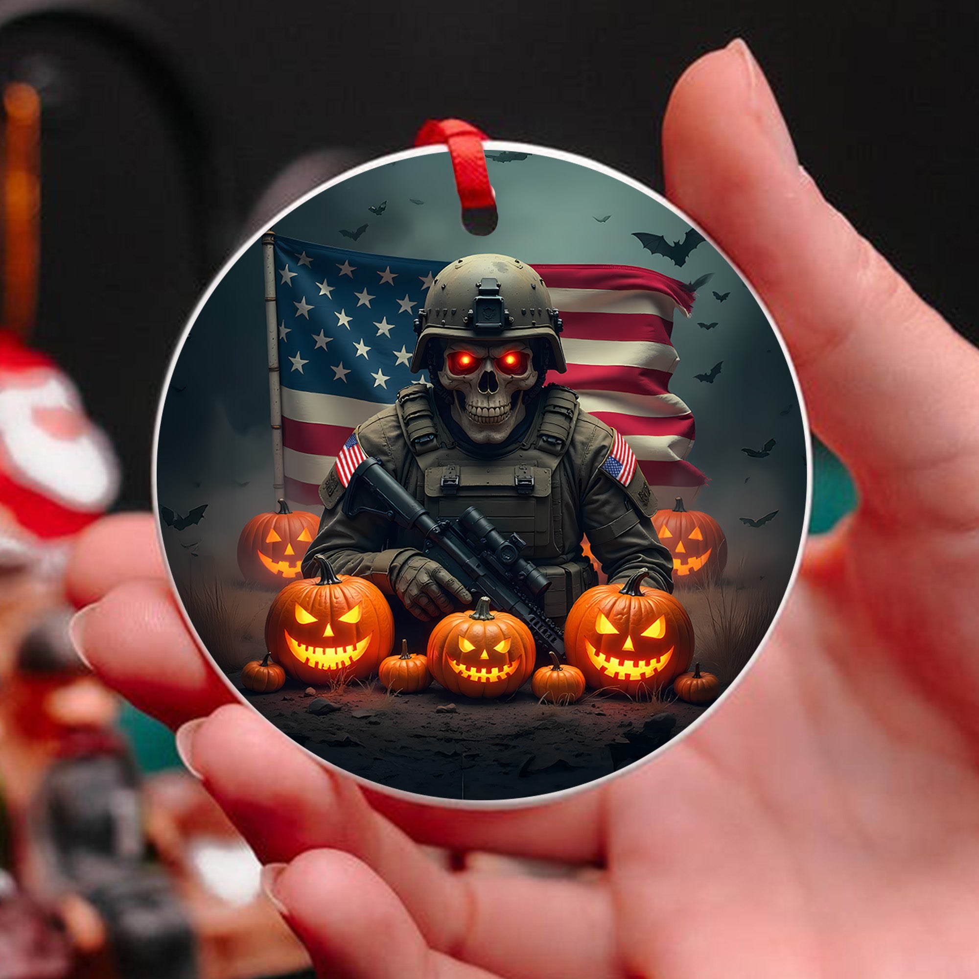Halloween US Army Veteran Military Patriotic Spooky Season Costume Ornament