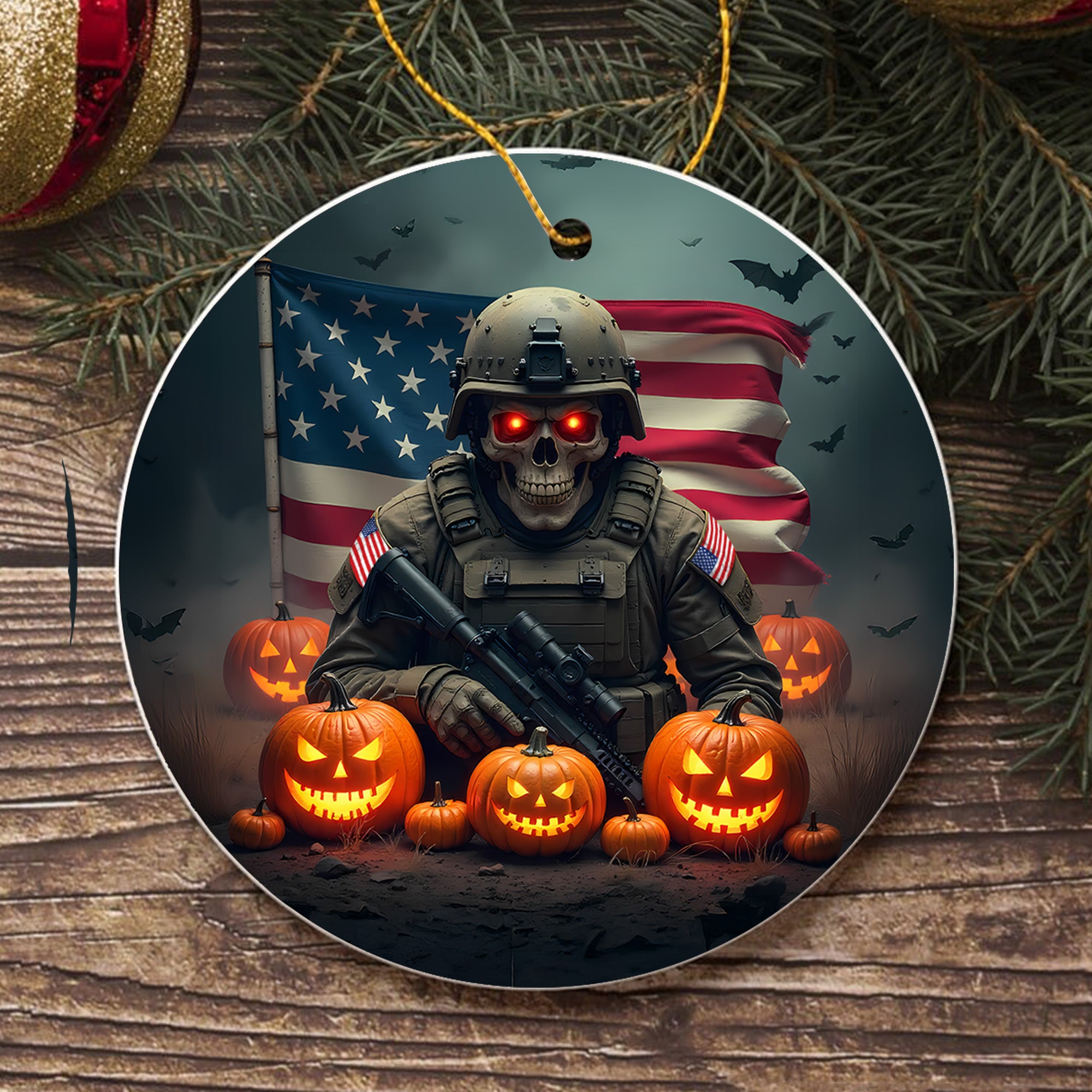 Halloween US Army Veteran Military Patriotic Spooky Season Costume Ornament