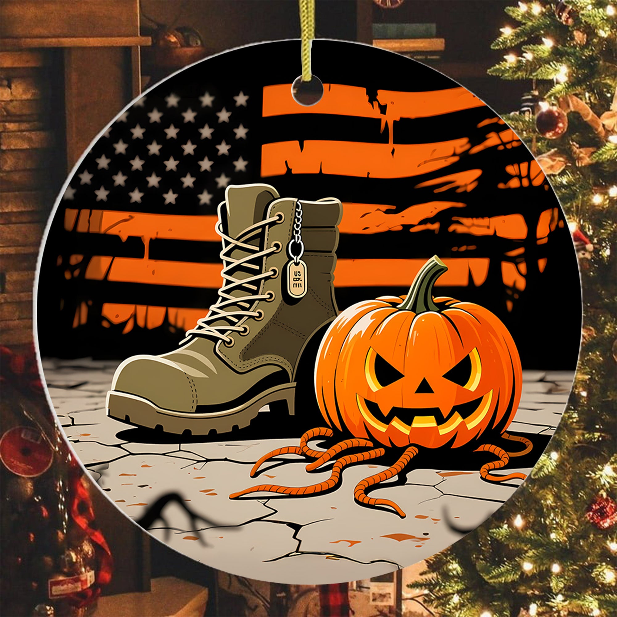Halloween US Army Military Veteran Patriotic Spooky Season Outfit Ornament