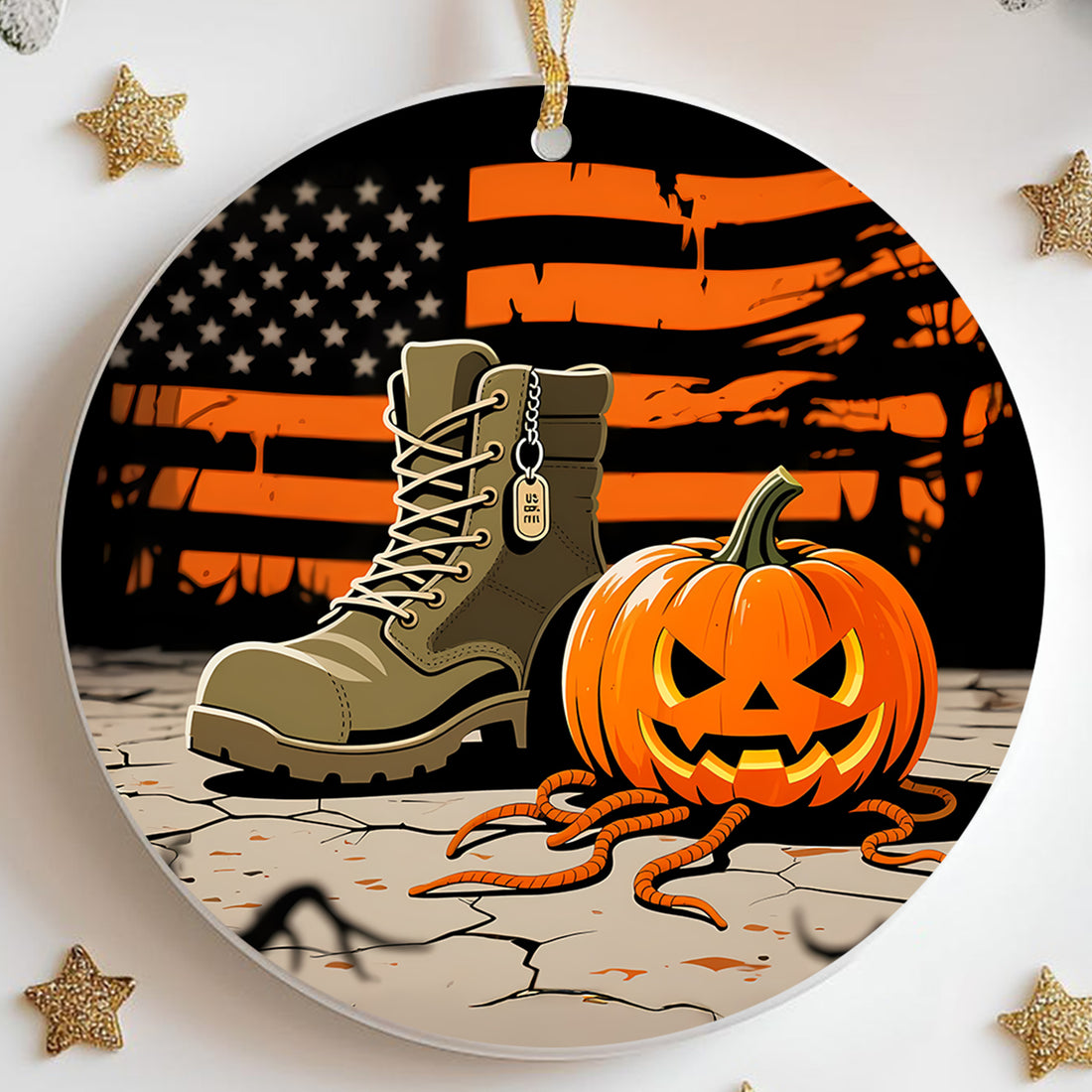 Halloween US Army Military Veteran Patriotic Spooky Season Outfit Ornament