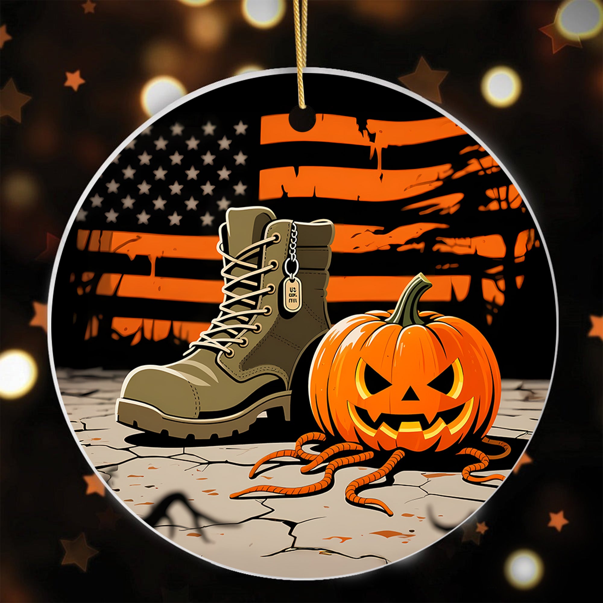 Halloween US Army Military Veteran Patriotic Spooky Season Outfit Ornament