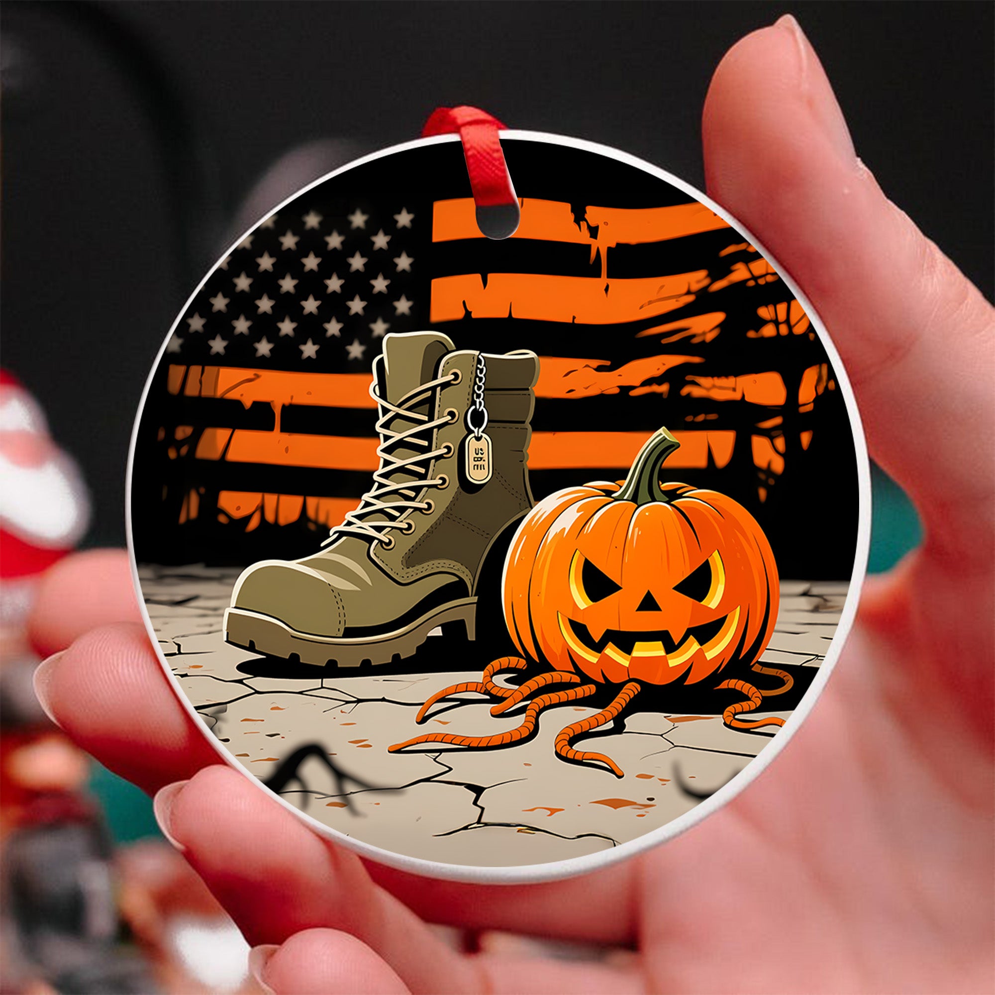 Halloween US Army Military Veteran Patriotic Spooky Season Outfit Ornament