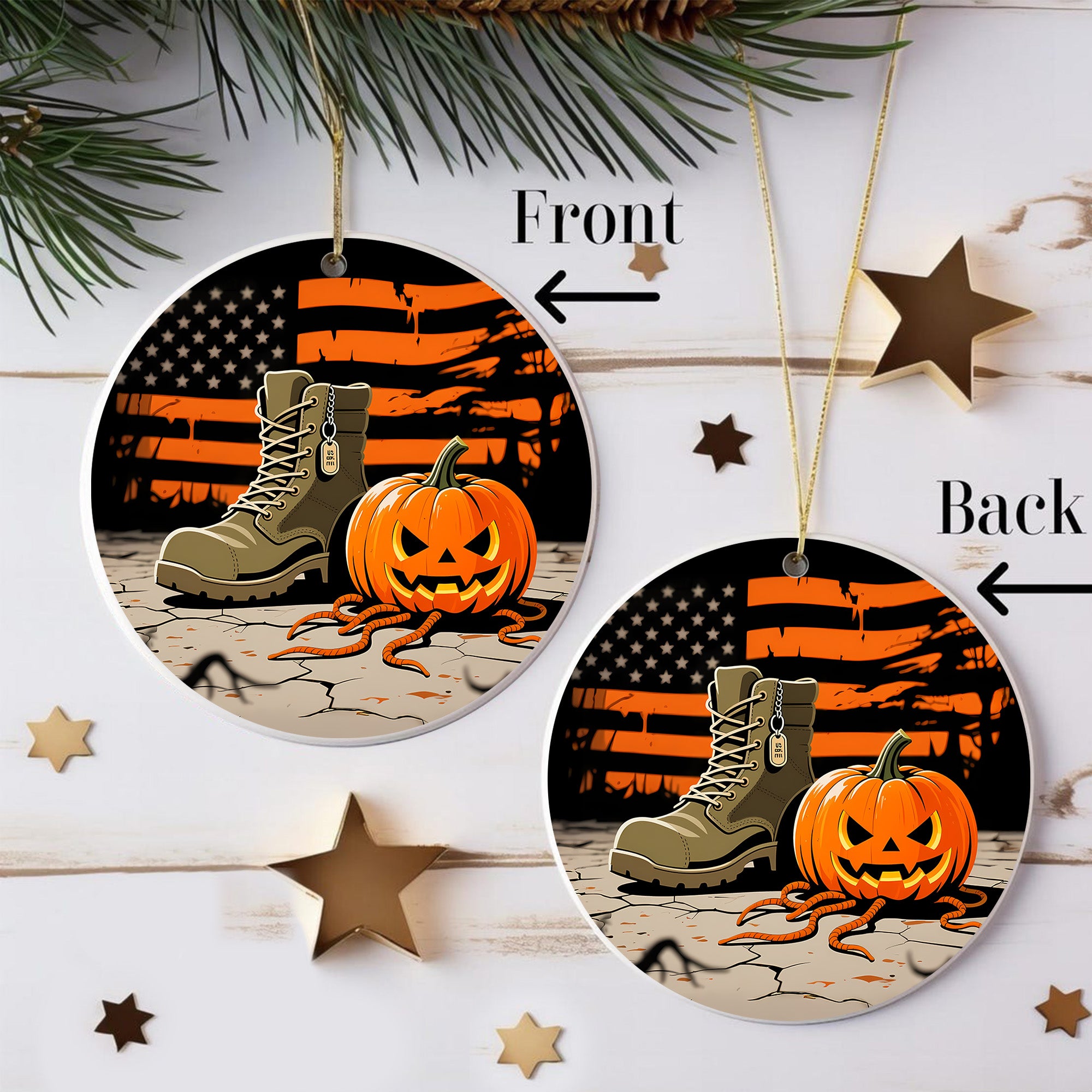 Halloween US Army Military Veteran Patriotic Spooky Season Outfit Ornament
