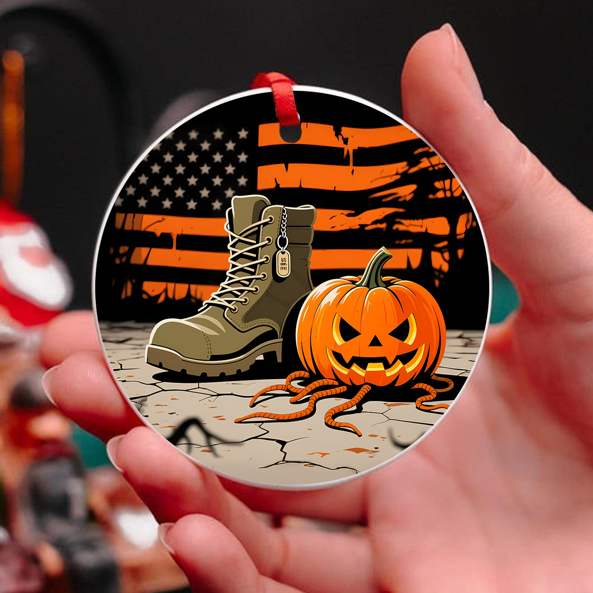 Halloween US Army Military Veteran Patriotic Spooky Season Outfit Ornament