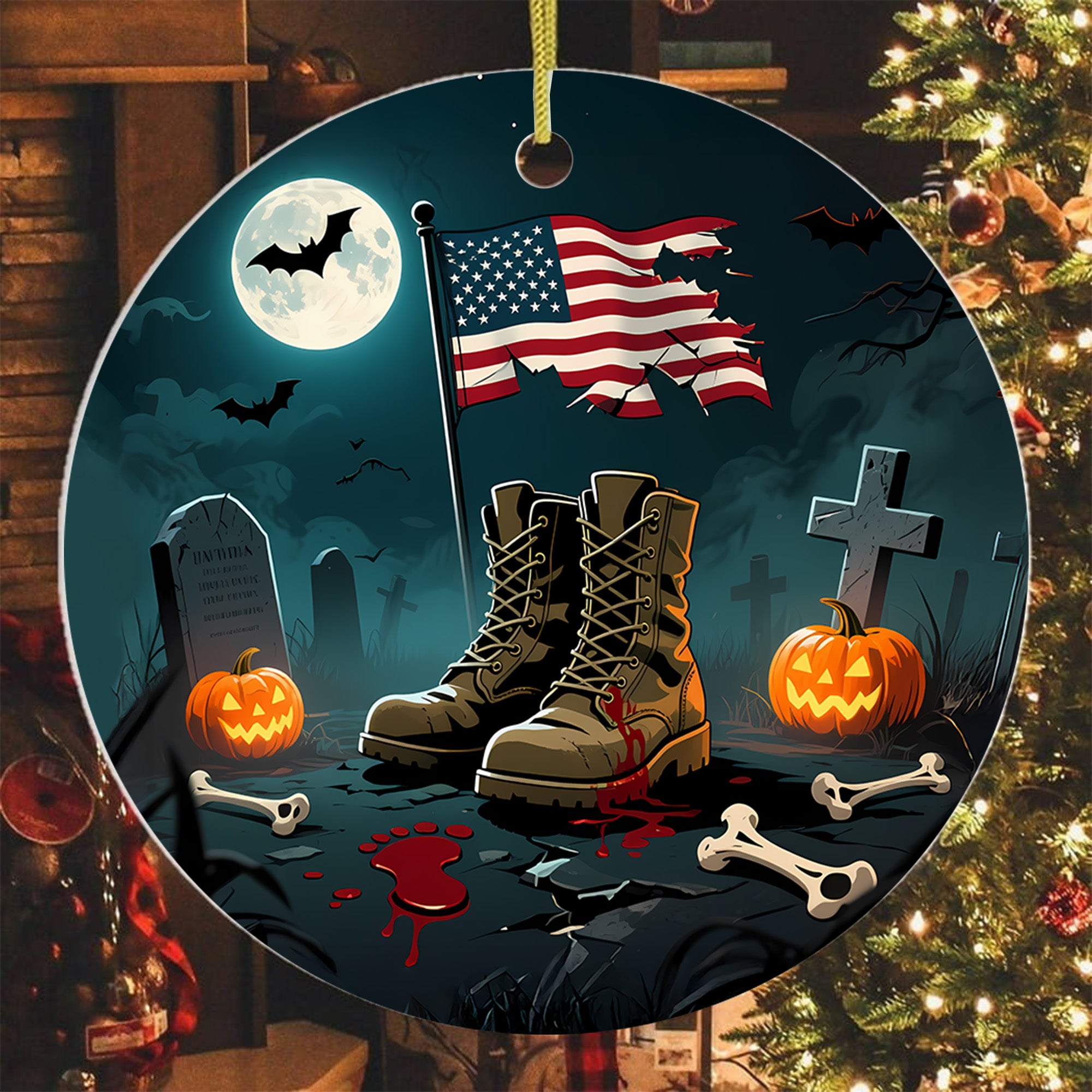 Halloween US Army Veteran Military Patriotic Spooky Season Soldier Costume Ornament