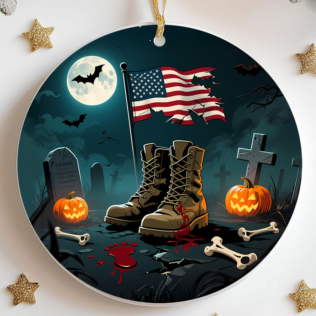 Halloween US Army Veteran Military Patriotic Spooky Season Soldier Costume Ornament