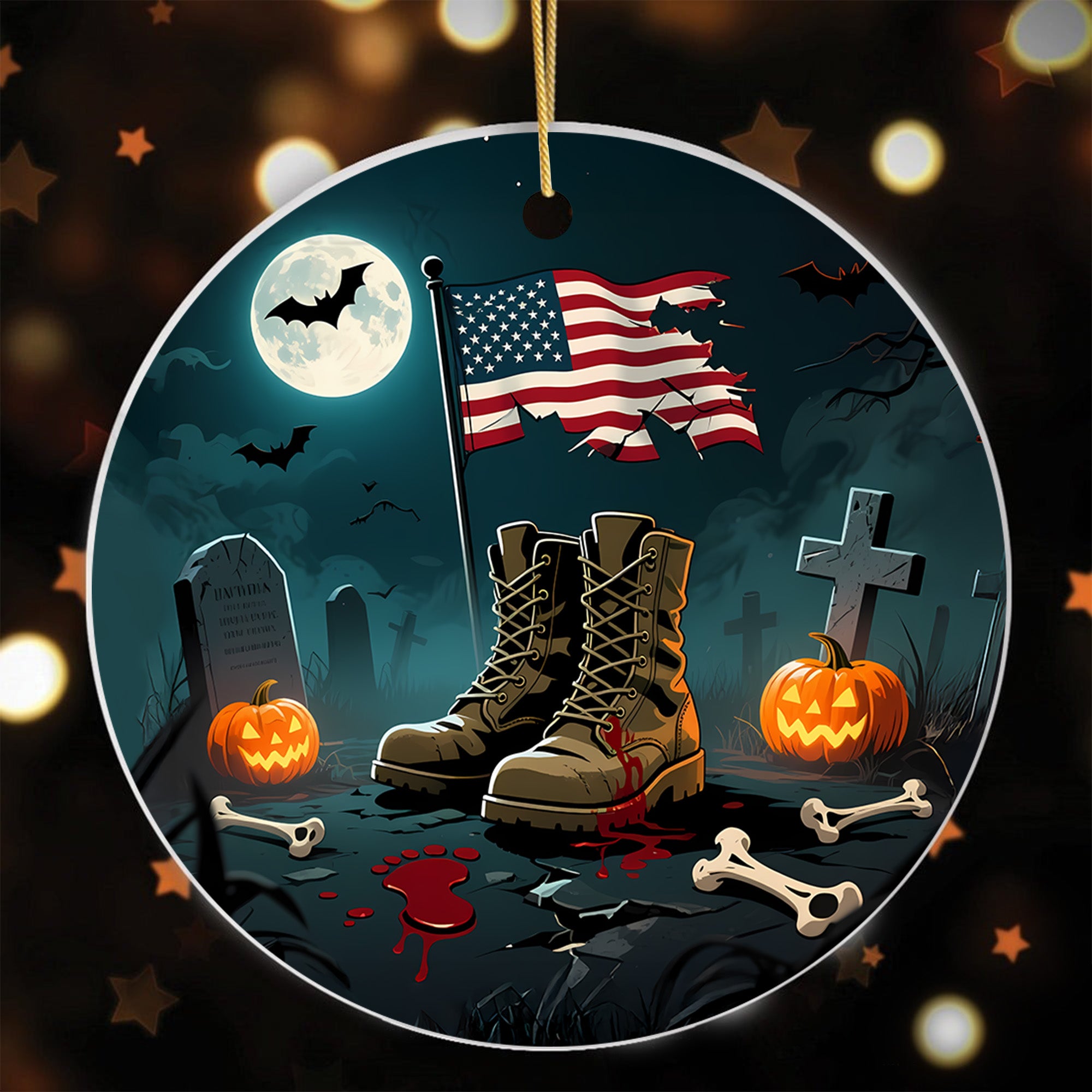 Halloween US Army Veteran Military Patriotic Spooky Season Soldier Costume Ornament