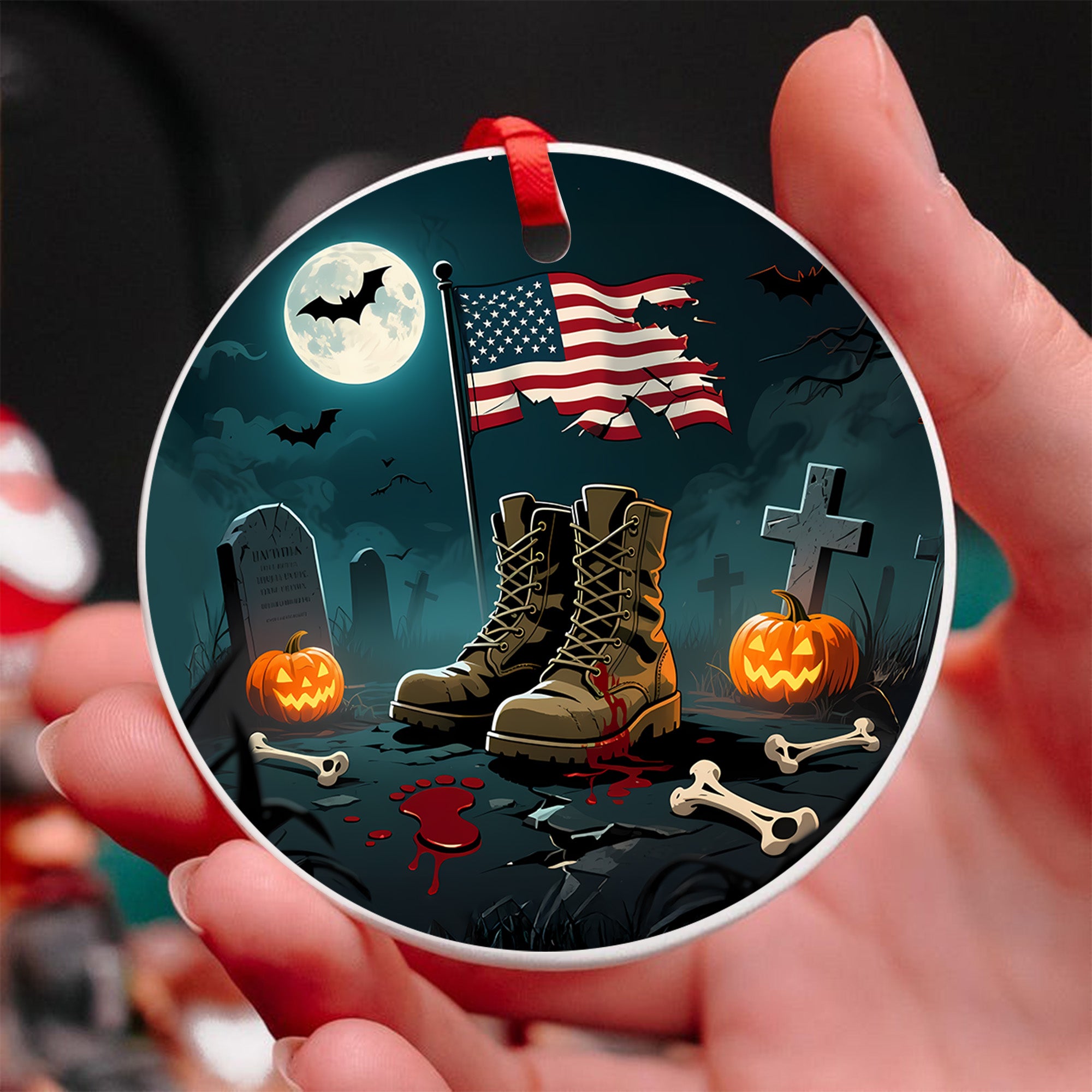 Halloween US Army Veteran Military Patriotic Spooky Season Soldier Costume Ornament