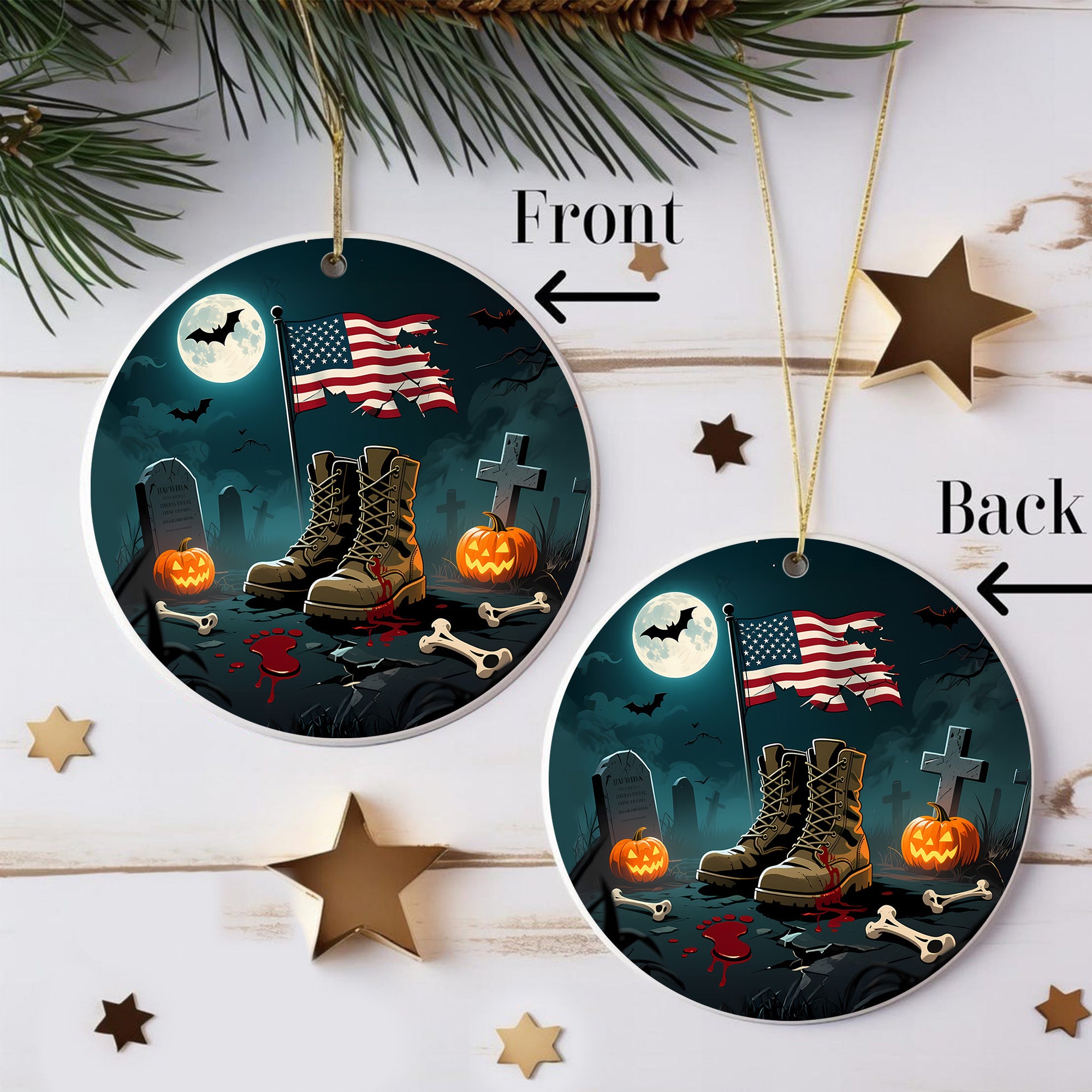 Halloween US Army Veteran Military Patriotic Spooky Season Soldier Costume Ornament