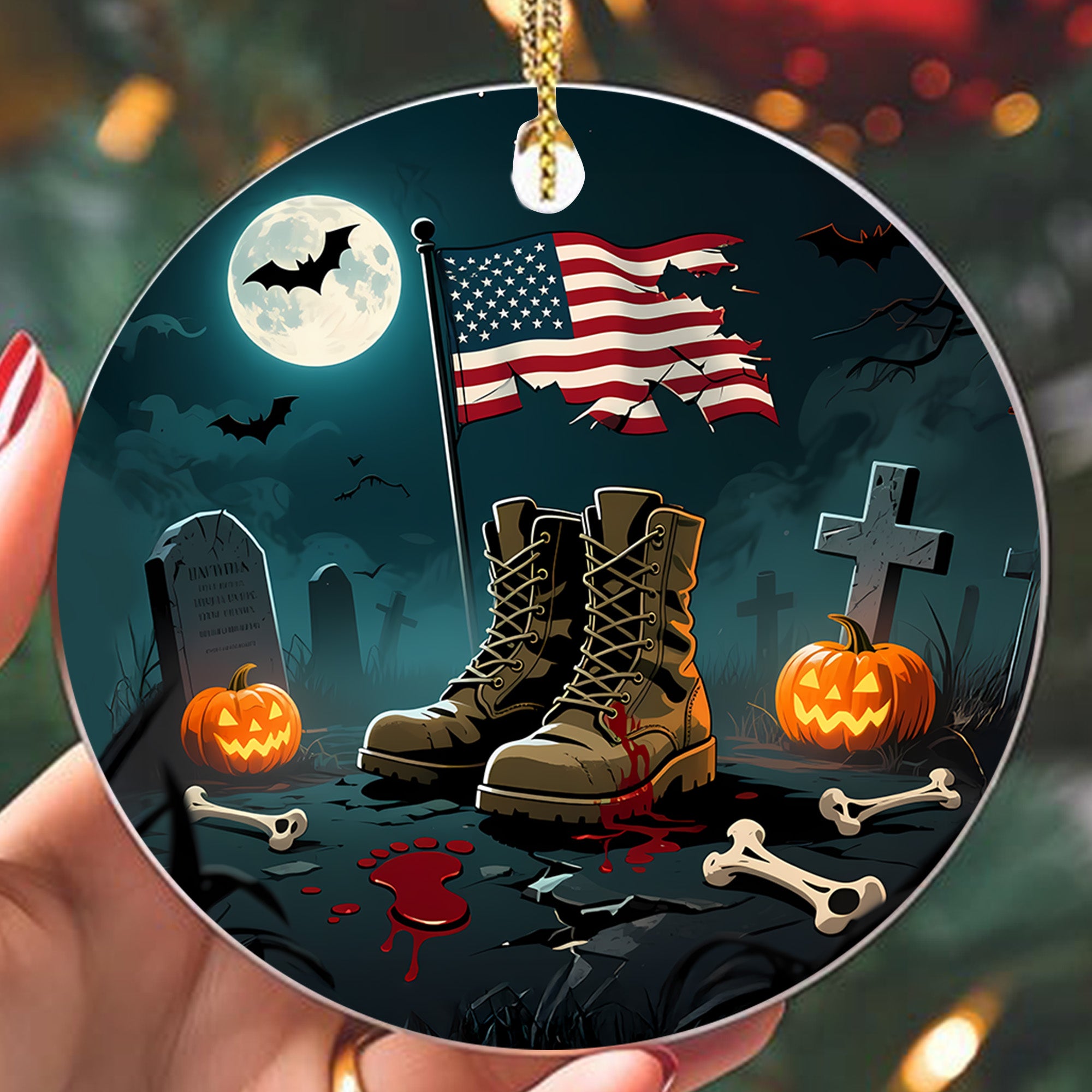 Halloween US Army Veteran Military Patriotic Spooky Season Soldier Costume Ornament