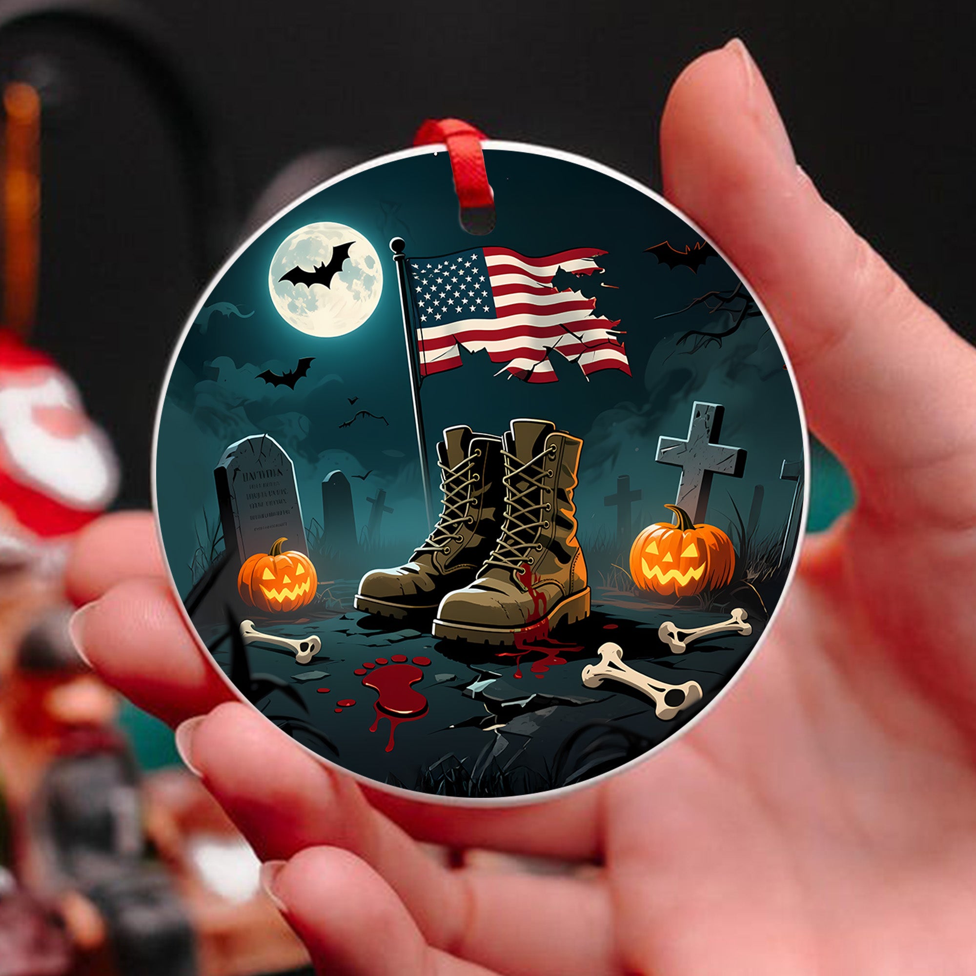 Halloween US Army Veteran Military Patriotic Spooky Season Soldier Costume Ornament