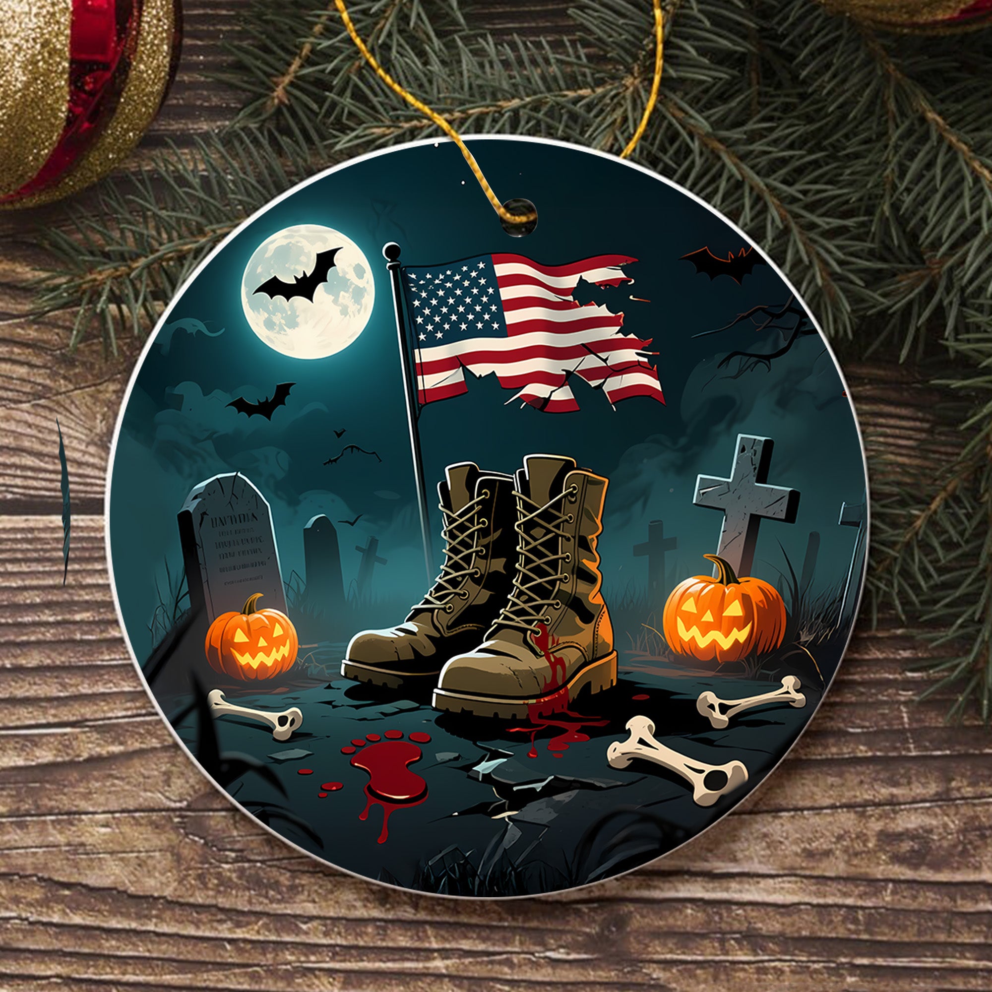 Halloween US Army Veteran Military Patriotic Spooky Season Soldier Costume Ornament