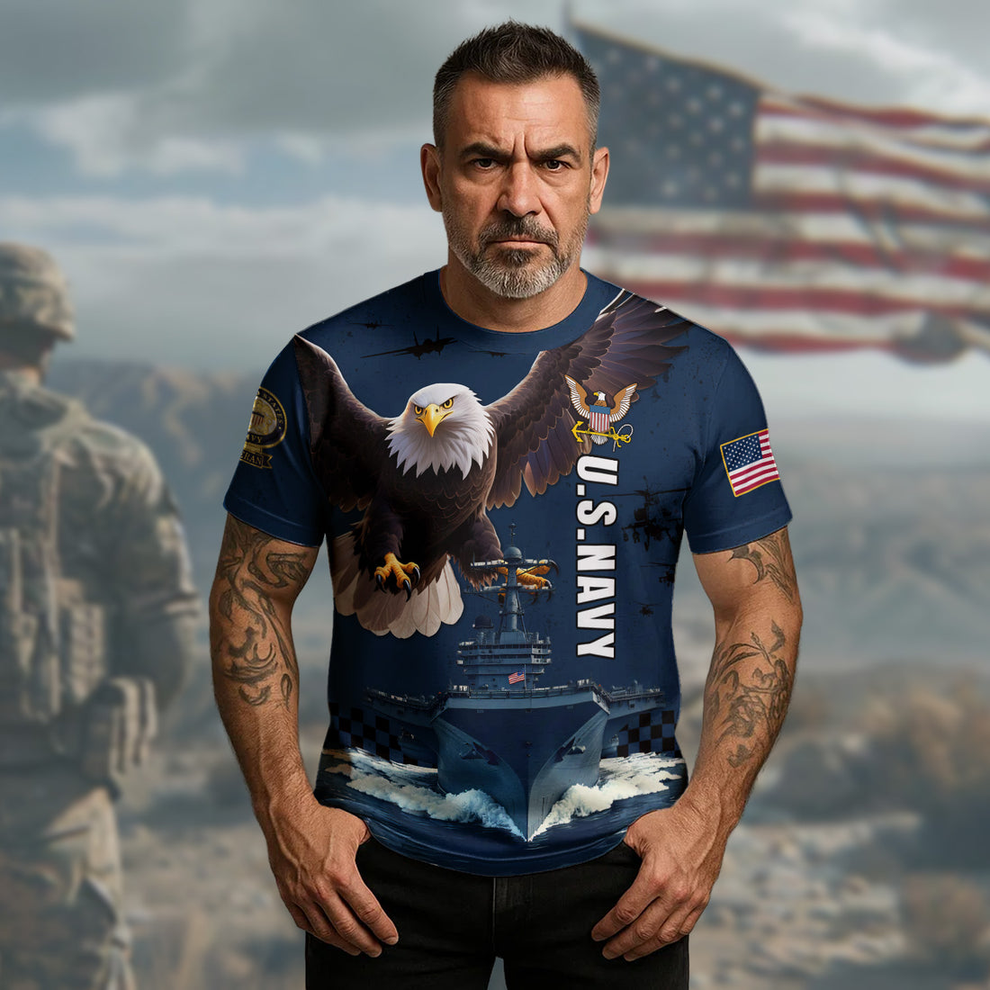 US Navy Power of the Sea Honor Courage Commitment Military Patriotic Veteran All-over Print T-Shirt