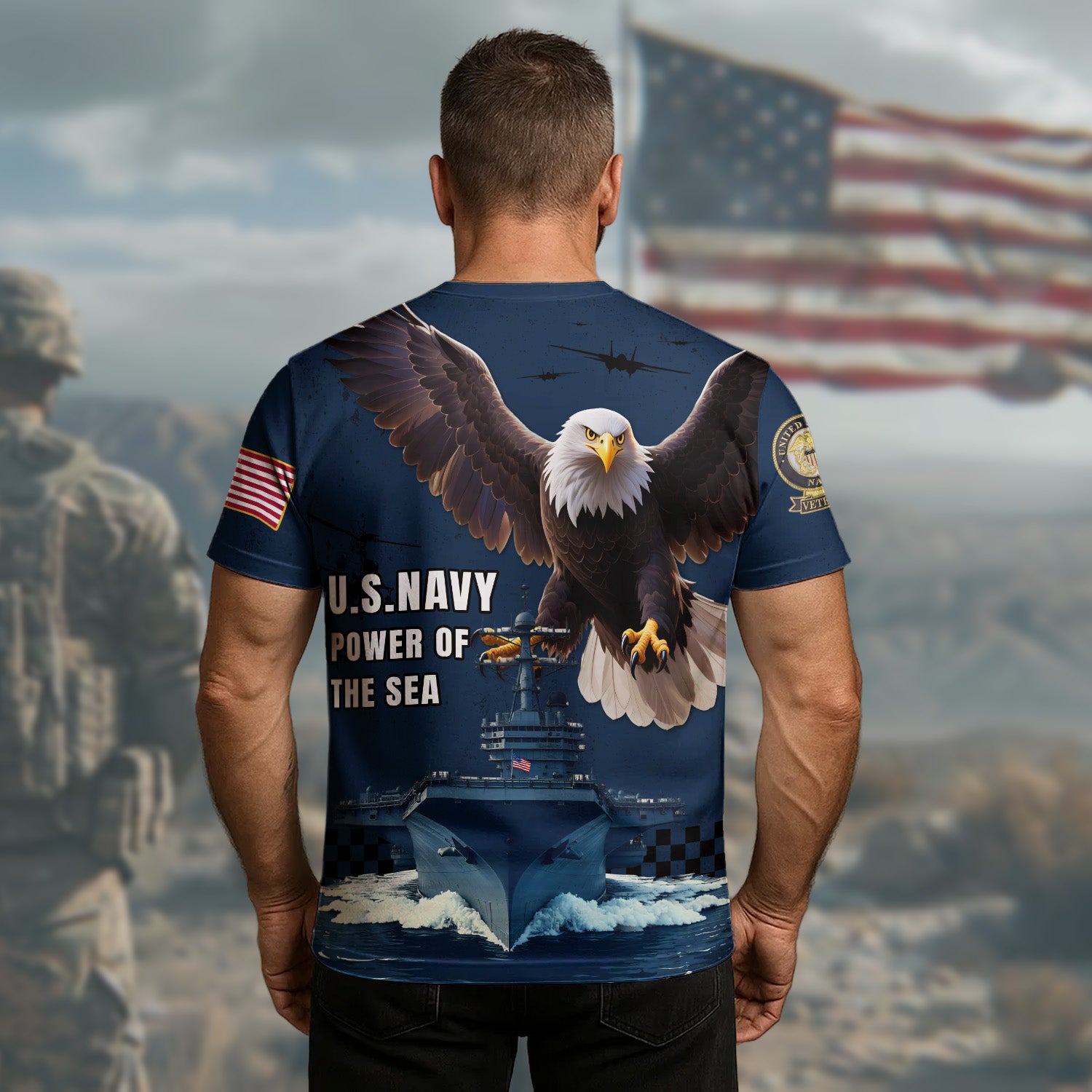 US Navy Power of the Sea Honor Courage Commitment Military Patriotic Veteran All-over Print T-Shirt