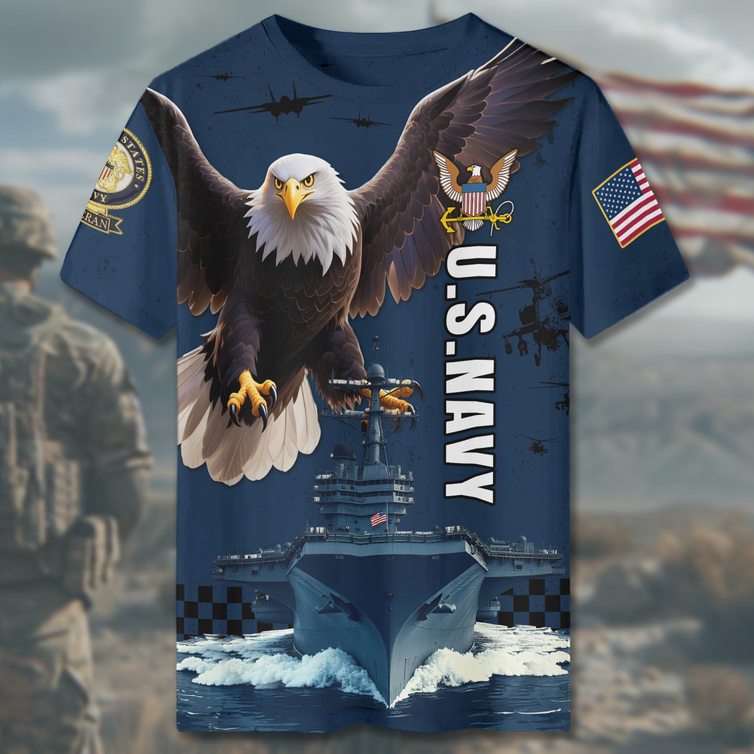 US Navy Power of the Sea Honor Courage Commitment Military Patriotic Veteran All-over Print T-Shirt