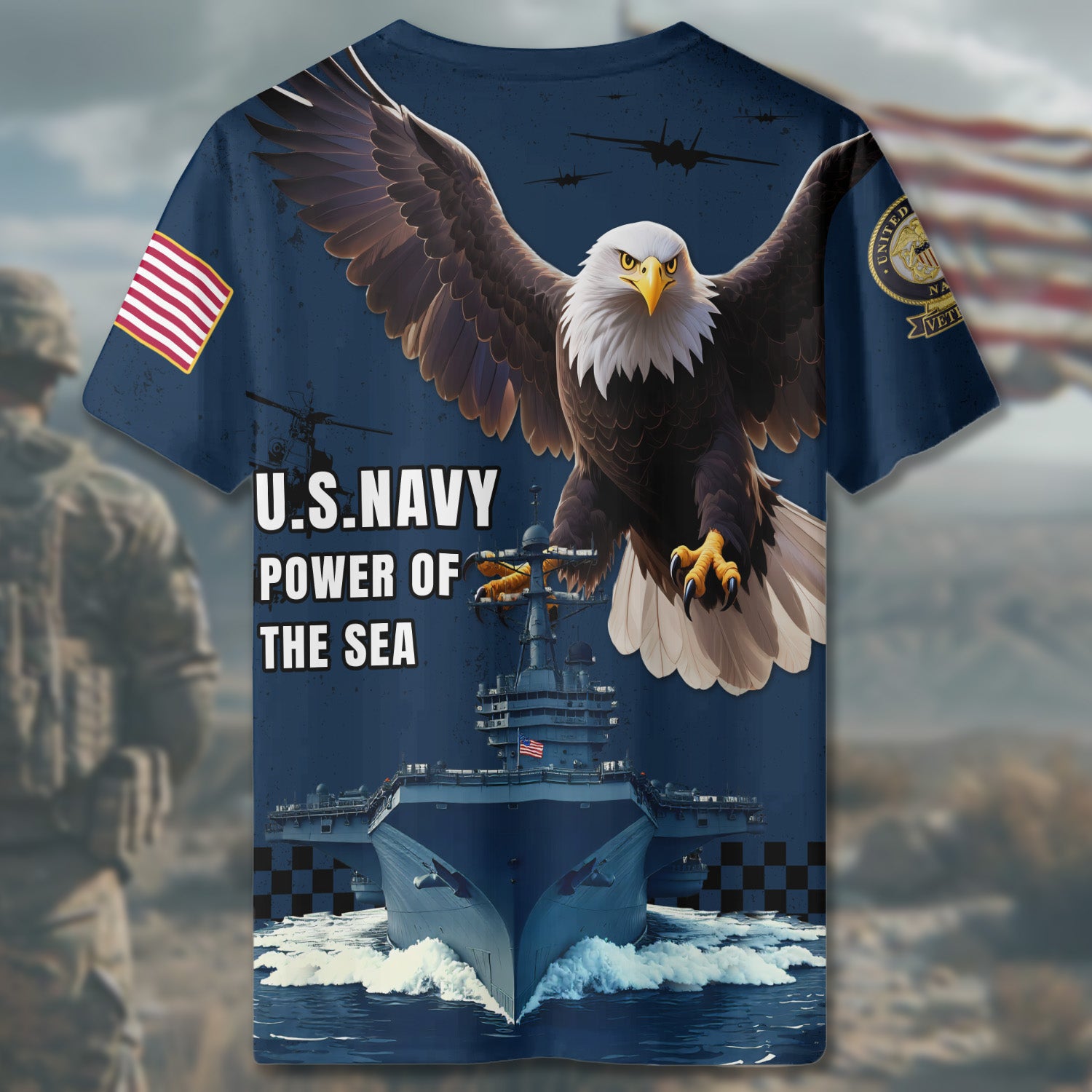 US Navy Power of the Sea Honor Courage Commitment Military Patriotic Veteran All-over Print T-Shirt