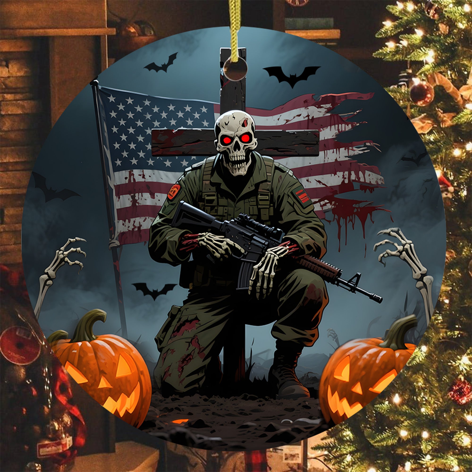 Haunted Veteran Pride Halloween Ornament