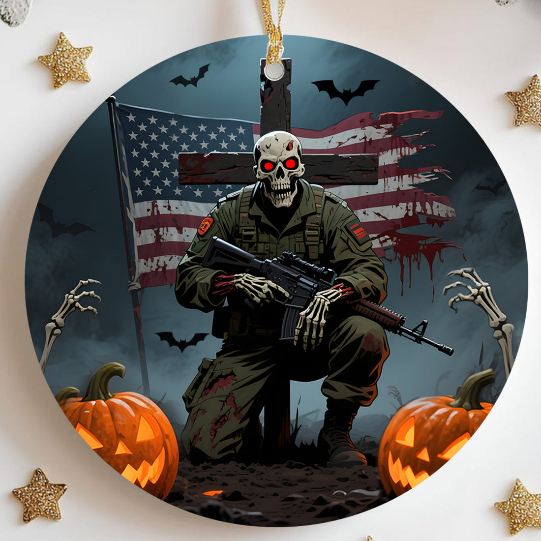 Haunted But Proud Veteran Forever Military Patriotic Halloween Spooky Season Ornament