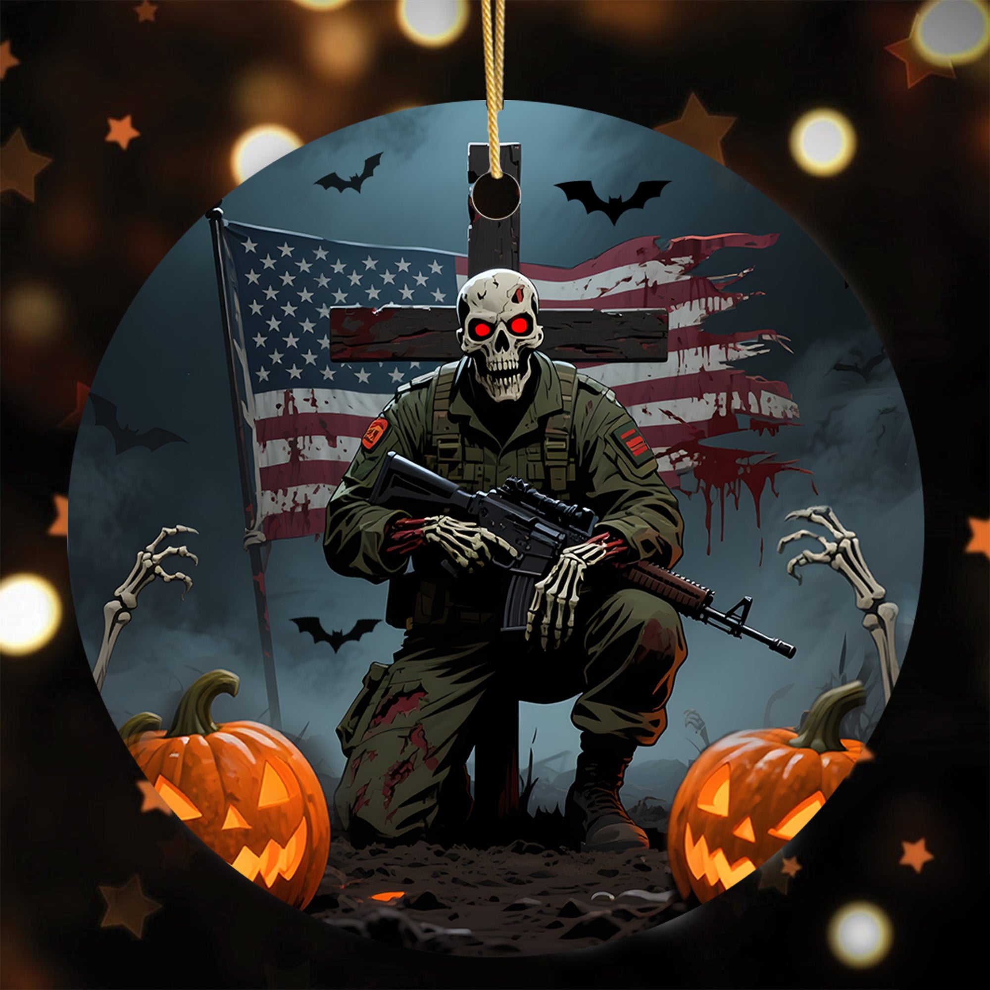 Haunted But Proud Veteran Forever Military Patriotic Halloween Spooky Season Ornament