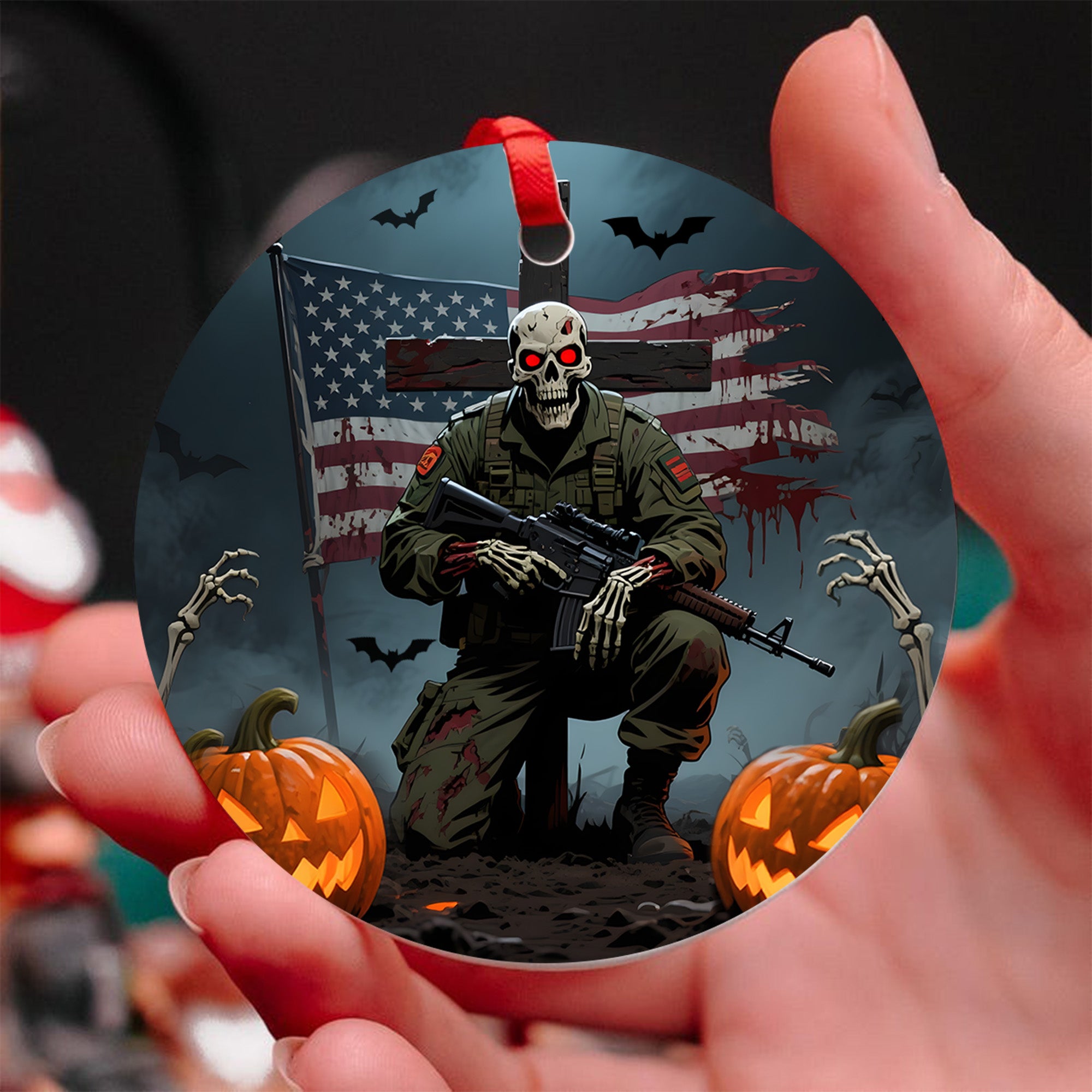 Haunted But Proud Veteran Forever Military Patriotic Halloween Spooky Season Ornament