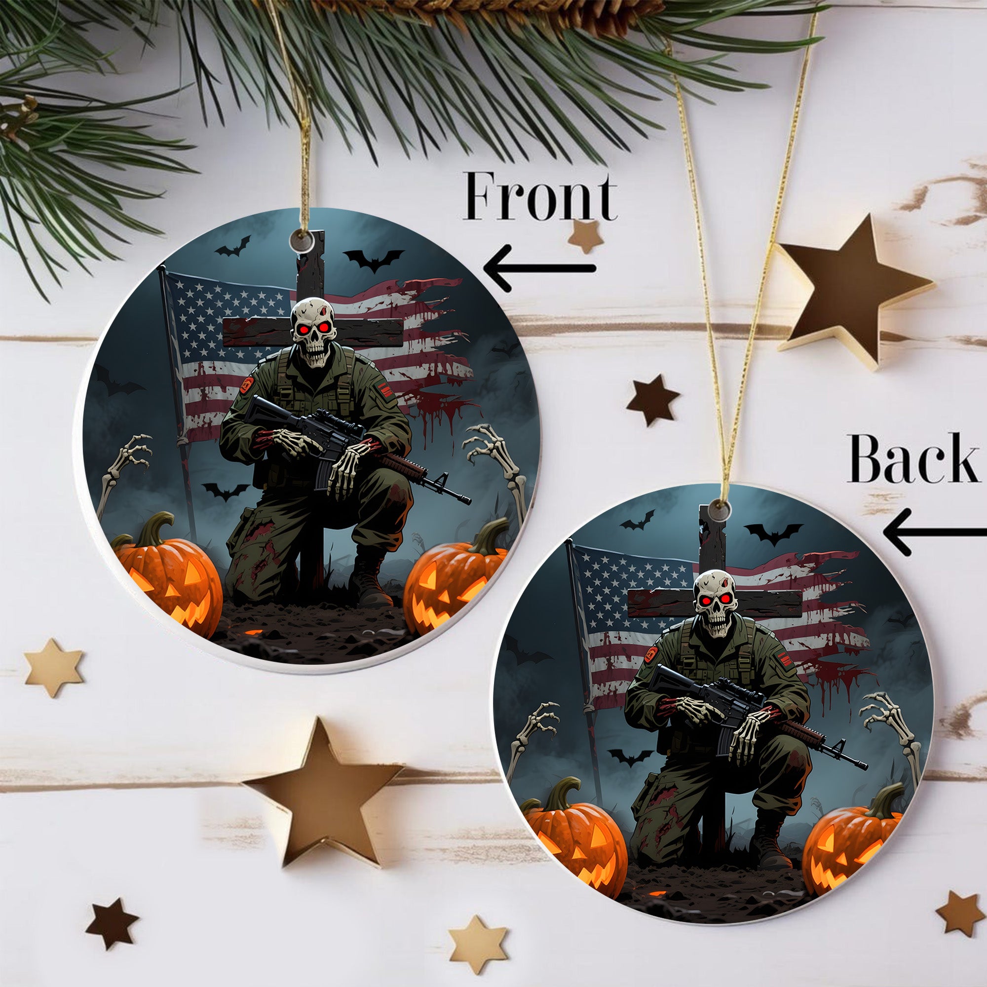 Haunted But Proud Veteran Forever Military Patriotic Halloween Spooky Season Ornament