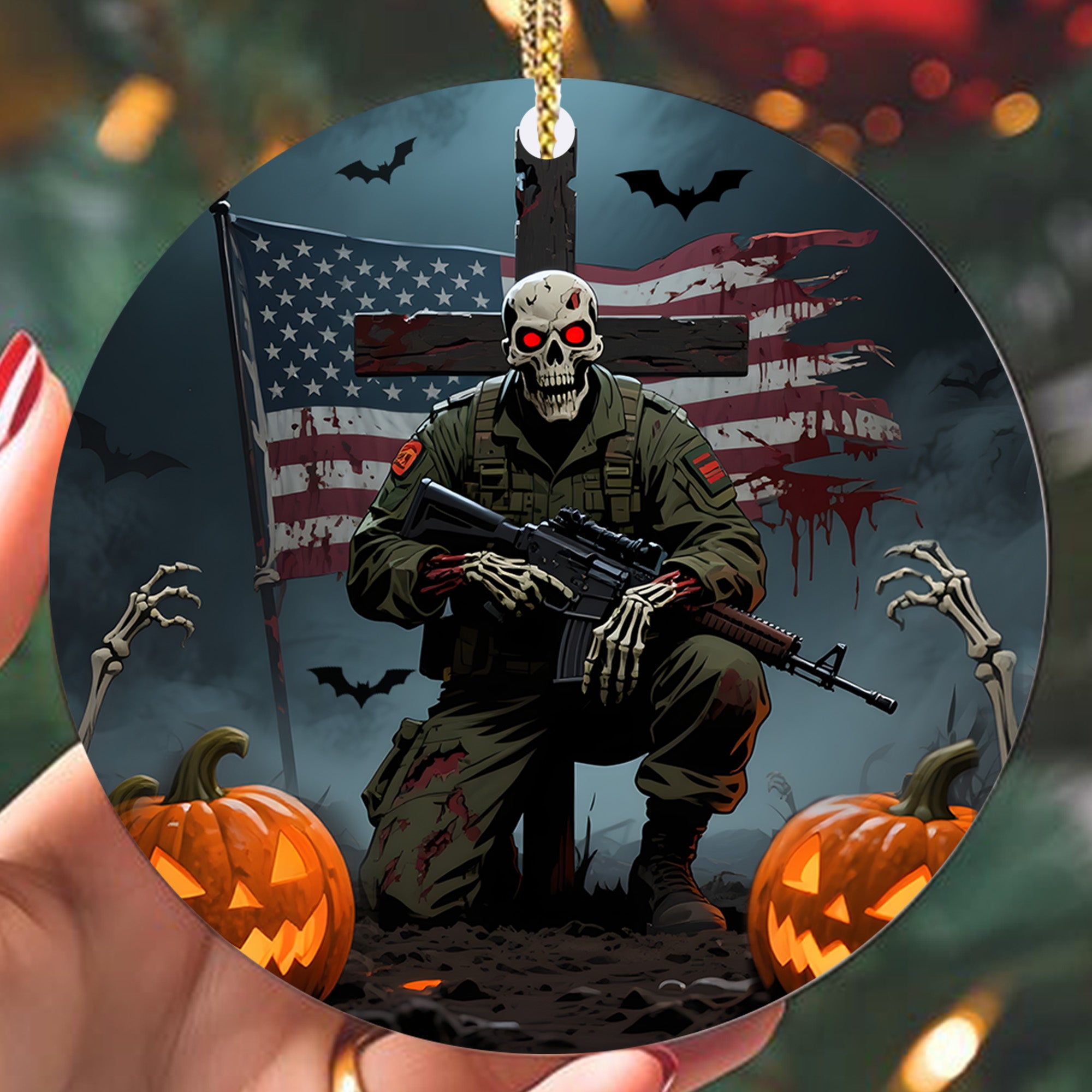 Haunted But Proud Veteran Forever Military Patriotic Halloween Spooky Season Ornament