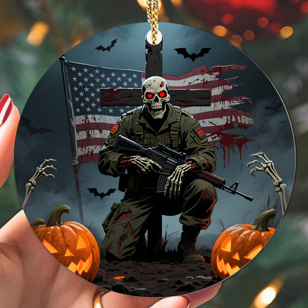 Haunted Veteran Pride Halloween Ornament