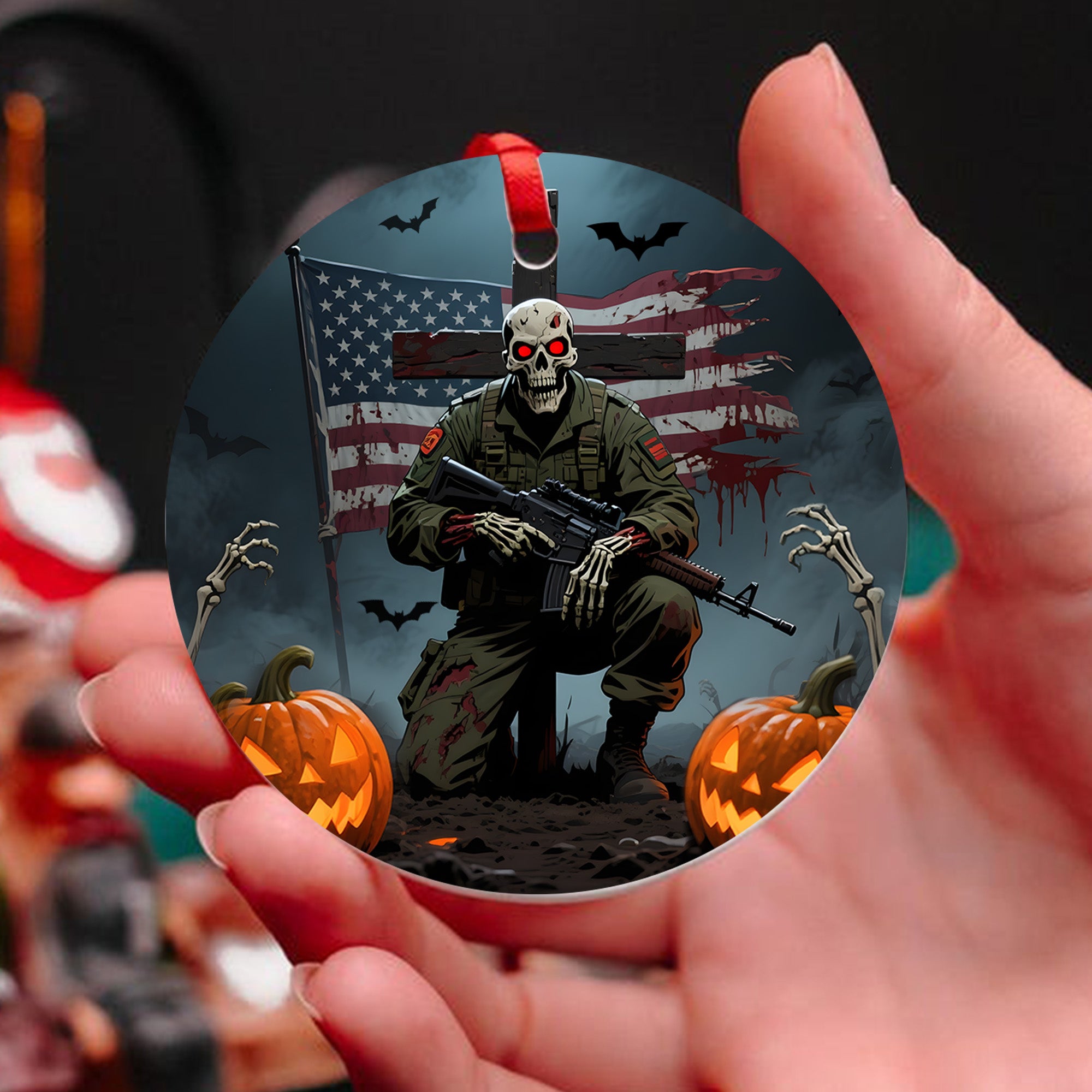 Haunted But Proud Veteran Forever Military Patriotic Halloween Spooky Season Ornament