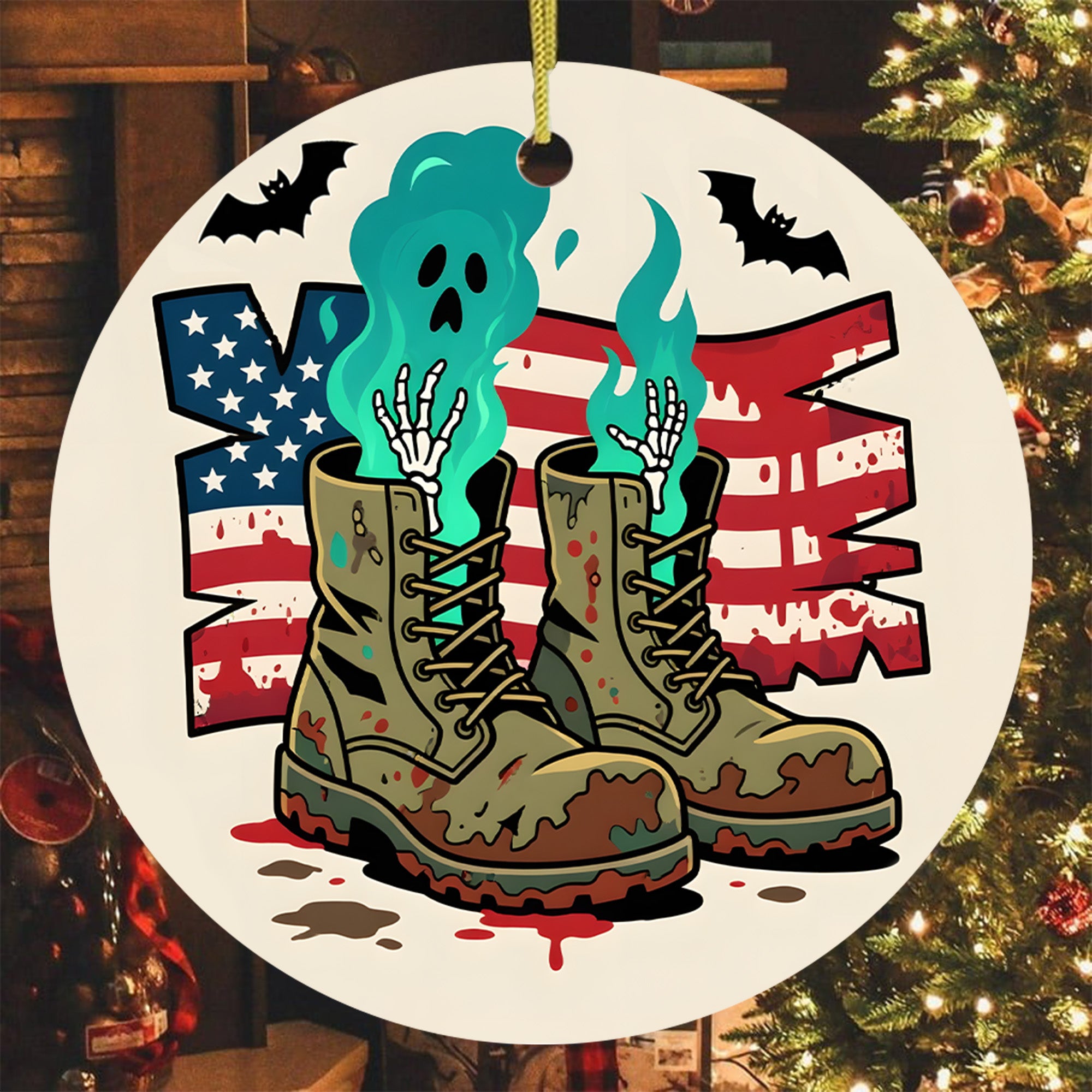Born to Fight Back to Haunt Military Veteran Patriotic Halloween Spooky Season Ornament
