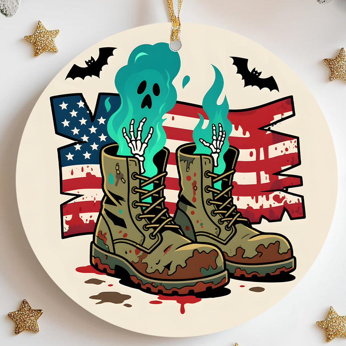 Born to Fight Back to Haunt Military Veteran Patriotic Halloween Spooky Season Ornament