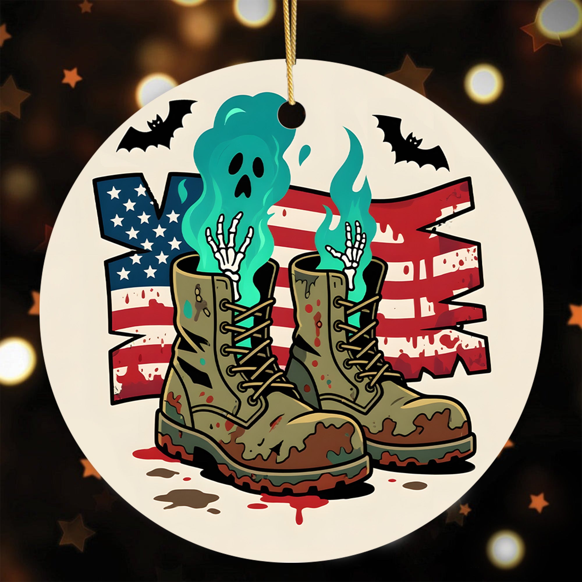 Born to Fight Back to Haunt Military Veteran Patriotic Halloween Spooky Season Ornament