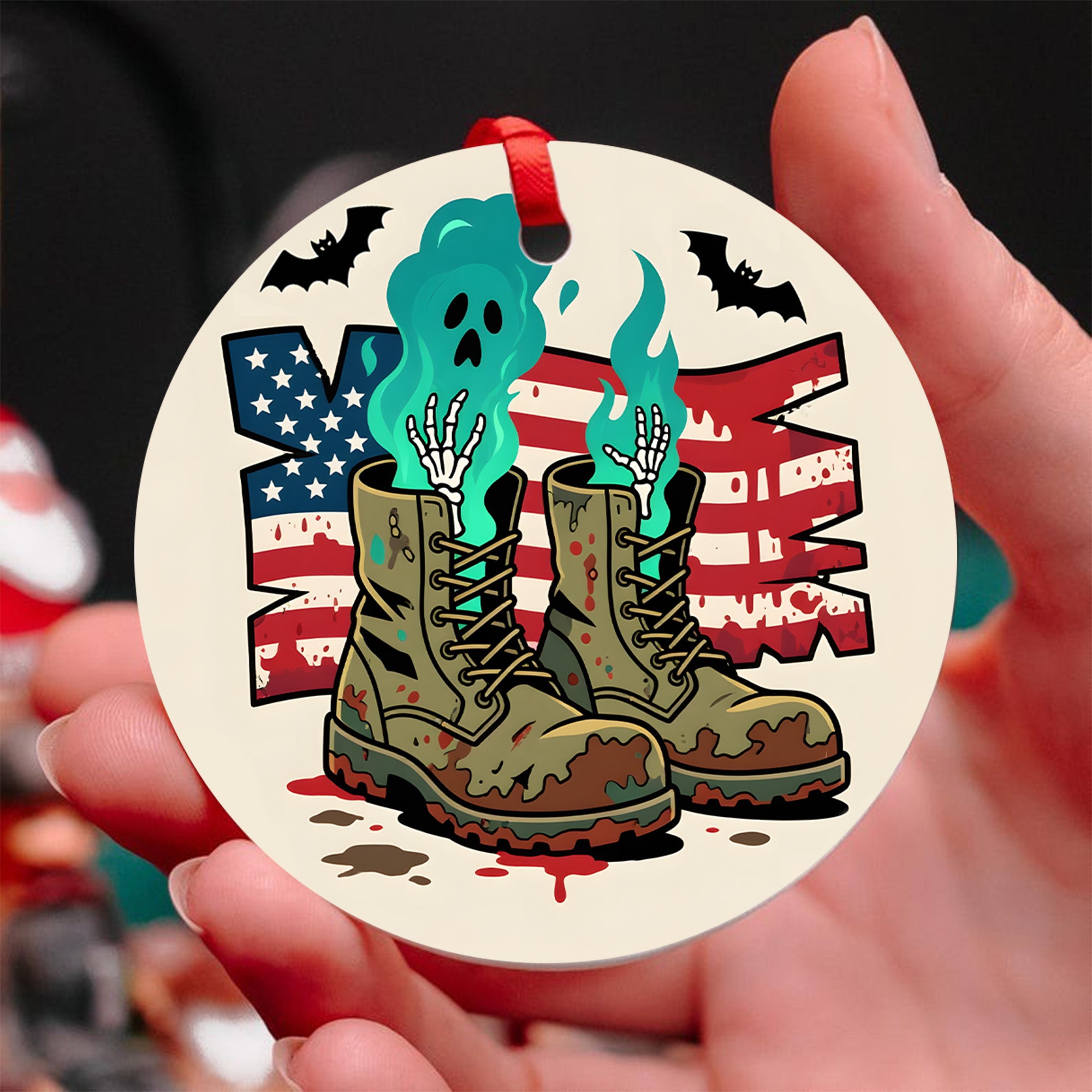 Born to Fight Back to Haunt Military Veteran Patriotic Halloween Spooky Season Ornament